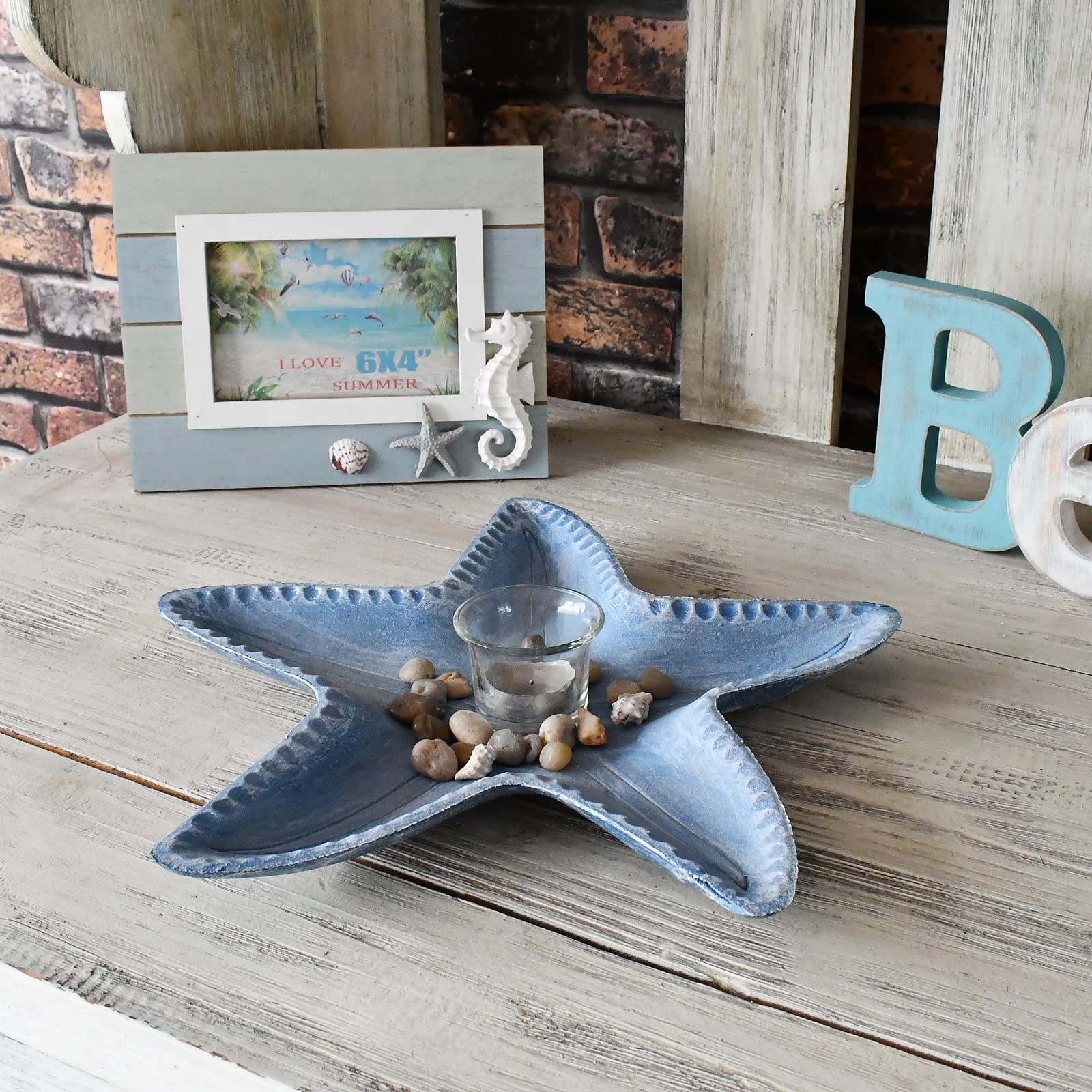 Decorative Starfish Candle Holders - 13.7 Inch Resin Tealight Tray for Table Centerpiece, Coastal Home Decor (Dark Blue) | Perfect for Beach Weddings, Bathroom Vanity, and Coastal-Themed Dining Room Decor