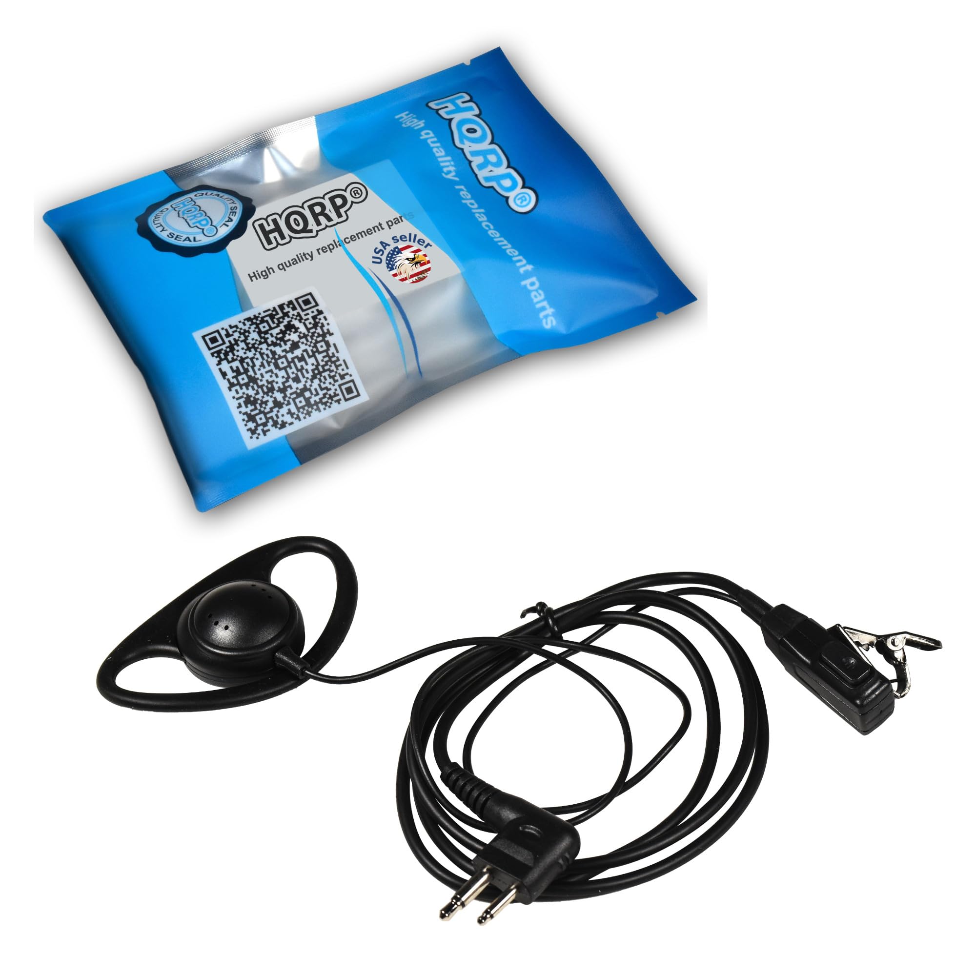 HQRP D-Shape Earpiece Headset with PTT Mic - Compatible with Motorola DTR550, DTR650, DTR410, CLS1450C, CLS1450CB - Secure Fit for Construction, Security & Outdoor Communication