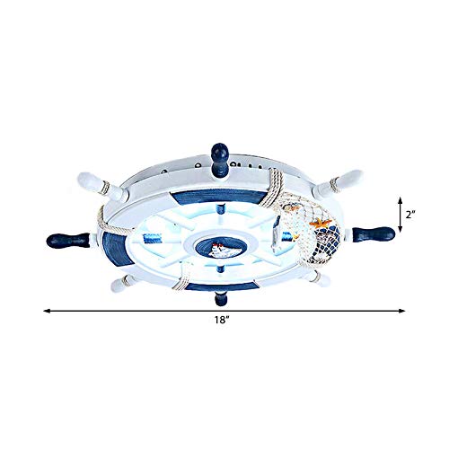Nautical 8-Bulb LED Flush Mount Ceiling Light with Wood Shade - Modern Flushmount Lighting for Boys Room, Kids Bedroom & Kindergarten - White | Perfect for Coastal, Nautical or Children's Themed Decor