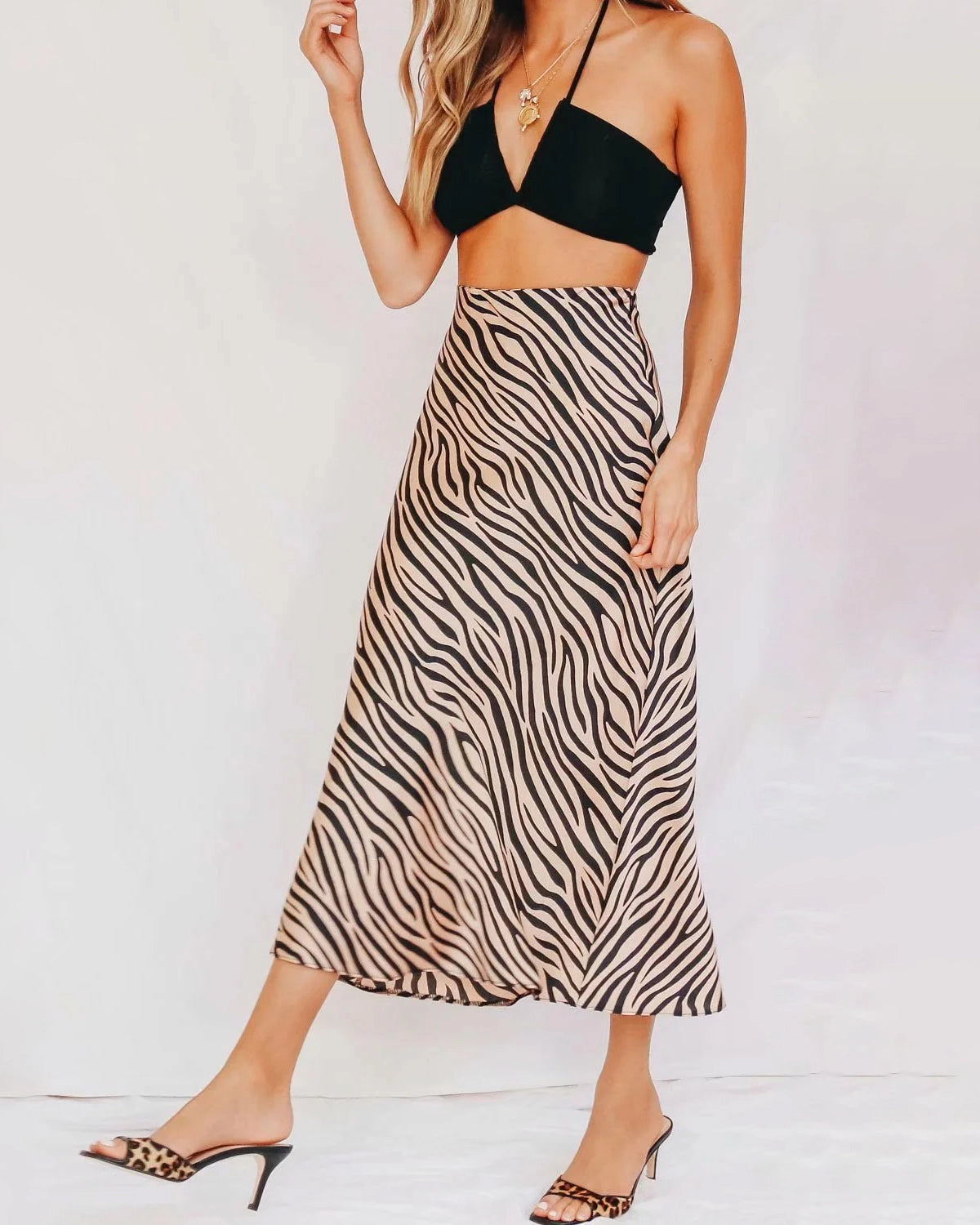 Women's Zebra Print Midi Silk Skirt - Elegant Animal Print Skirt for Women, Perfect for Office Wear, Date Night & Special Occasions