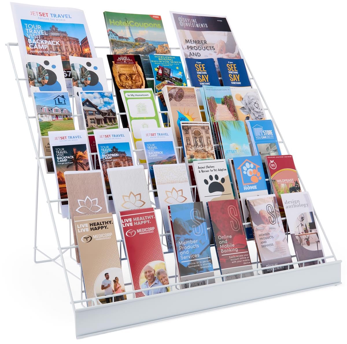 6-Tier Wire Countertop Display Rack for Literature, Brochures & Small Signs - White | Open Shelving Organizer for Retail, Office & Home Use