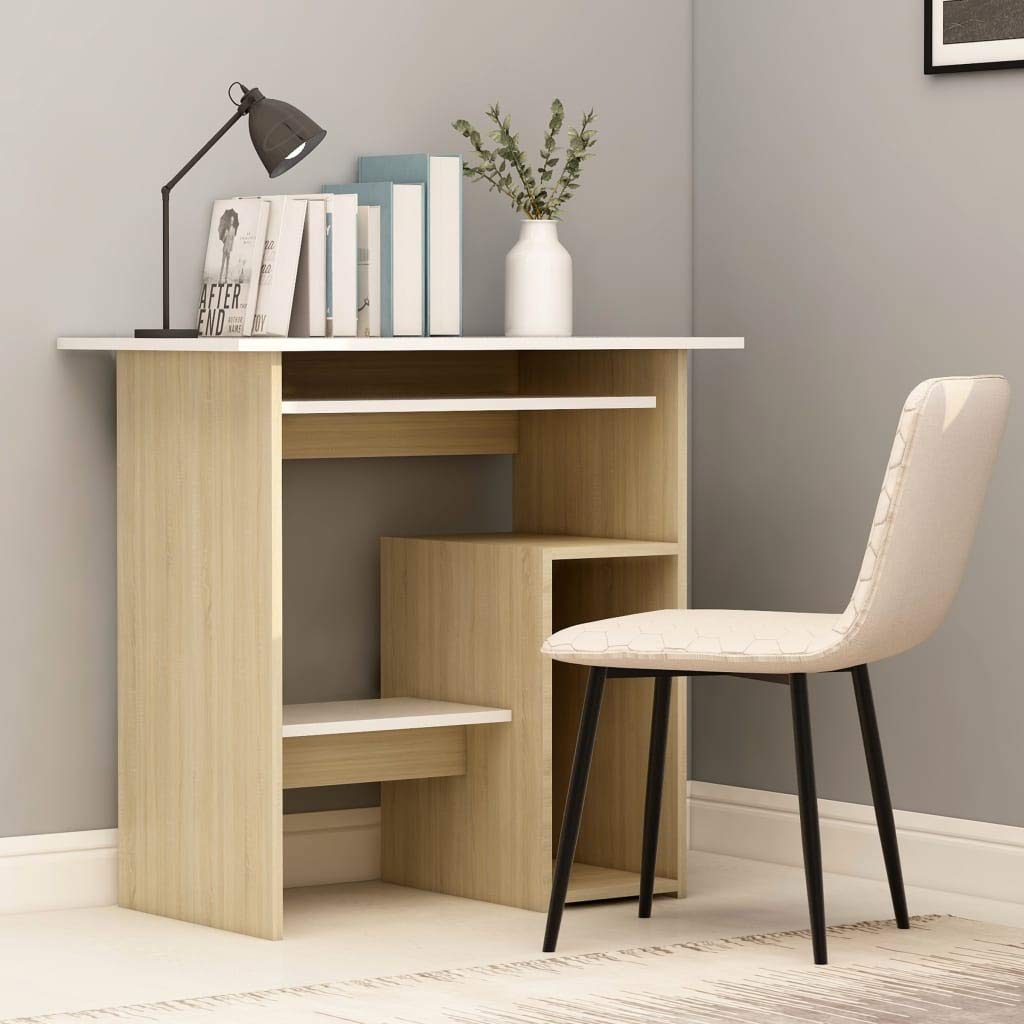 Modern White & Sonoma Oak Computer Desk 31.5