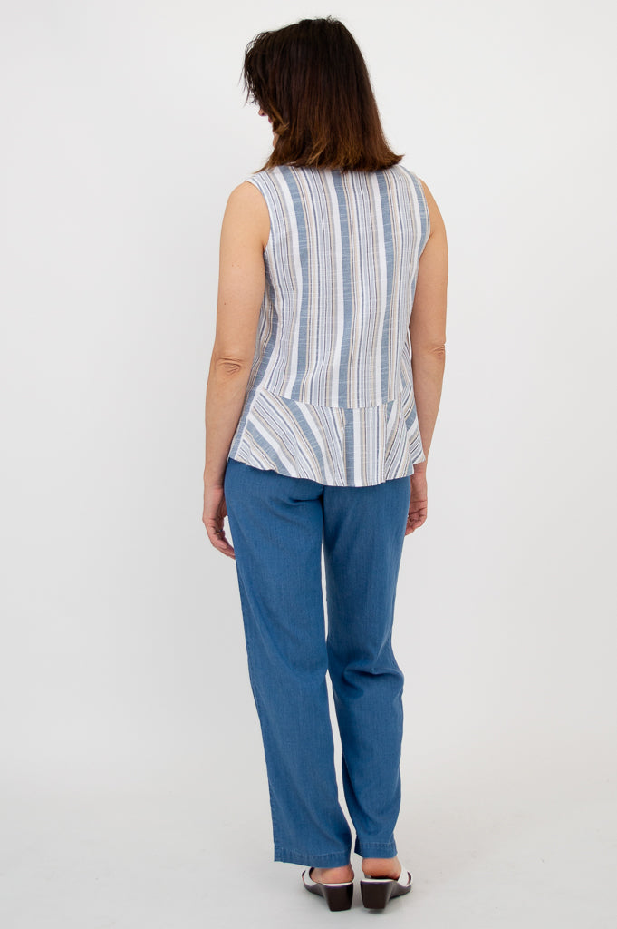 Ginny Tank Top - Sand Stripe Linen Bamboo Blend - Women's Casual Summer Tops for Beach, Vacation & Everyday Wear