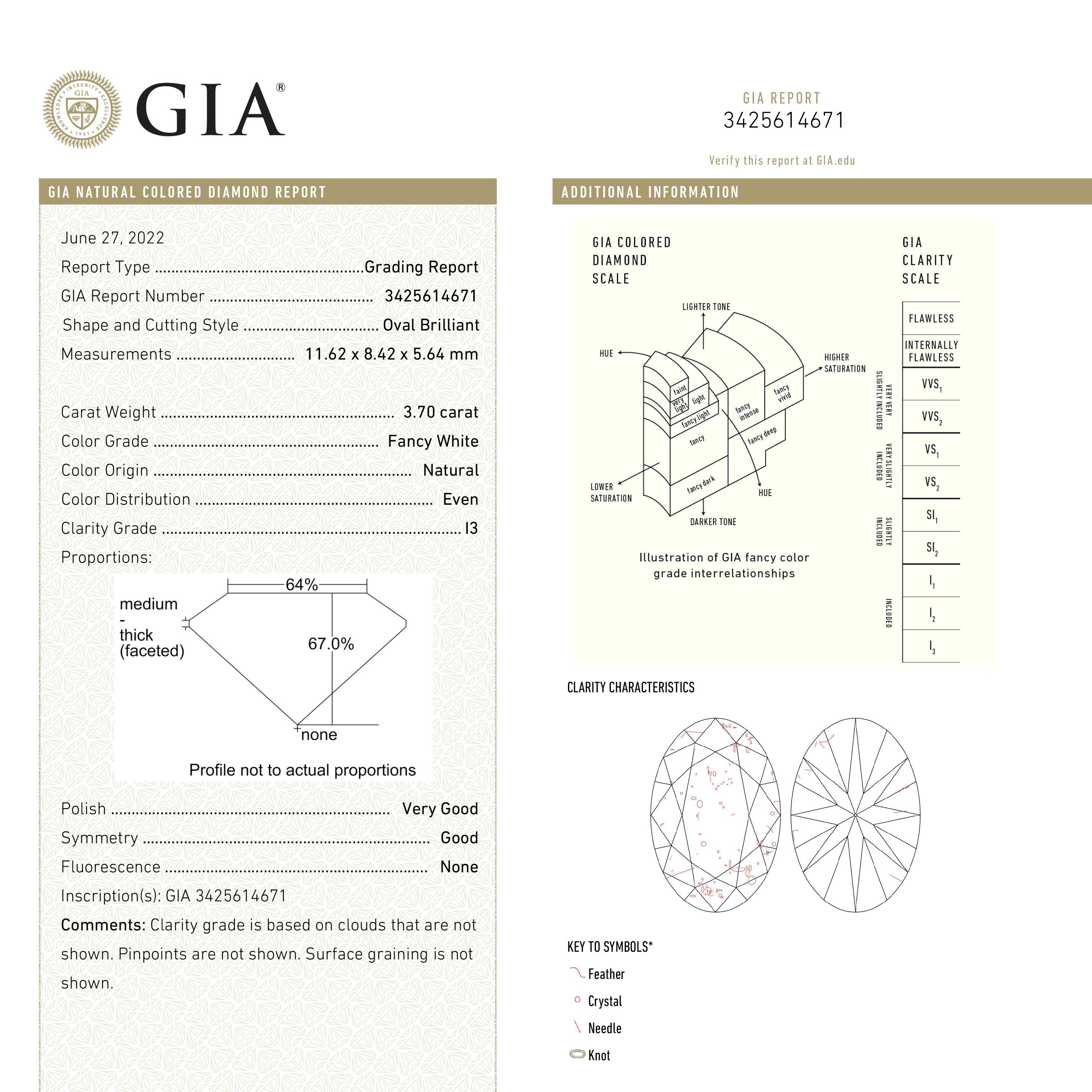 3.70ct GIA Certified Fancy White Oval Diamond - 11.62x8.42x5.64mm Brilliant Cut (24526-01) | Perfect for Engagement Rings & Luxury Jewelry