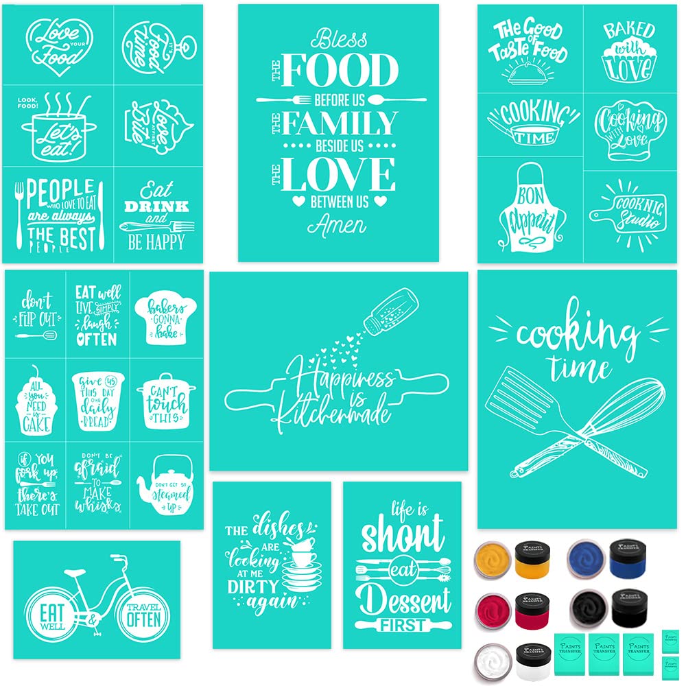 9PC Silk Screen Stencils Kit - Self-Adhesive Washable & Reusable Chalk Mesh Transfers for Painting - Perfect for DIY Crafts, Kitchen Decor, and Fabric Design Projects