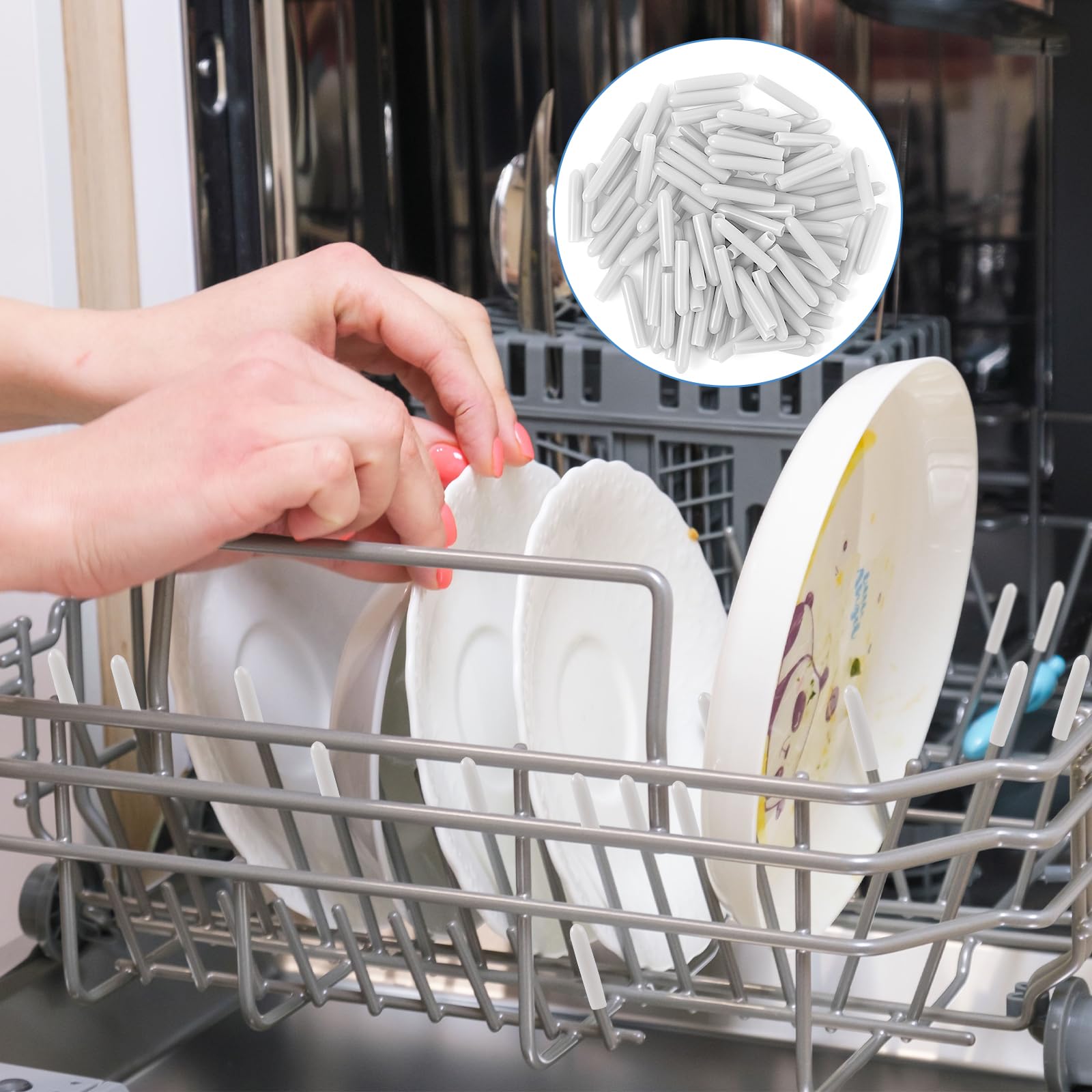Bewudy 100-Pack Universal Dishwasher Rack Repair Kit - 1 Inch White Round End Caps for Tine Prongs, Durable Rack Coating & Replacement Tips - Fix Loose or Broken Dishwasher Racks for Bosch, Whirlpool, GE & More - Perfect for Kitchen Appliance Maintenance & DIY Repairs