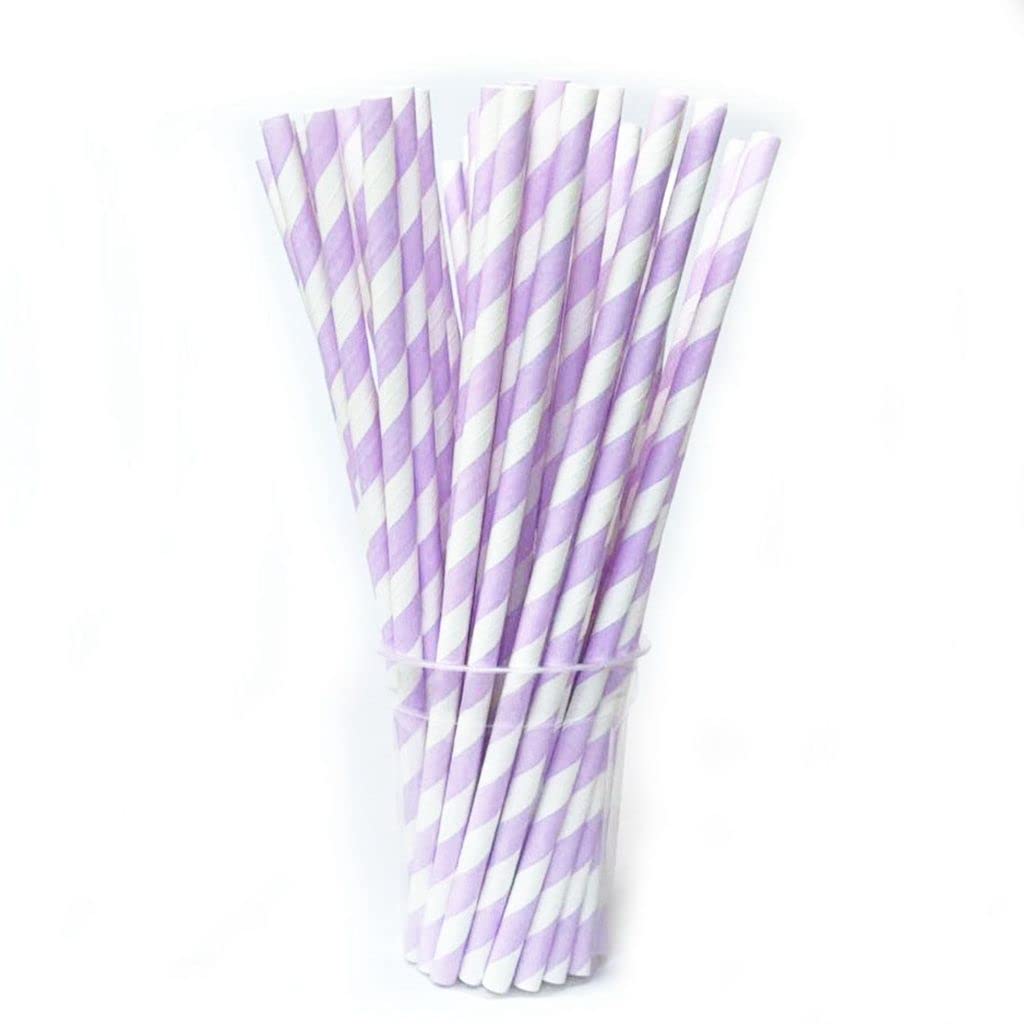 25Pcs Red & White Striped Paper Drinking Straws, 7.75 Inch Biodegradable Disposable Straws, Eco-Friendly Natural Paper Straws for Parties, Weddings, Restaurants, and Home Use (Light Purple)