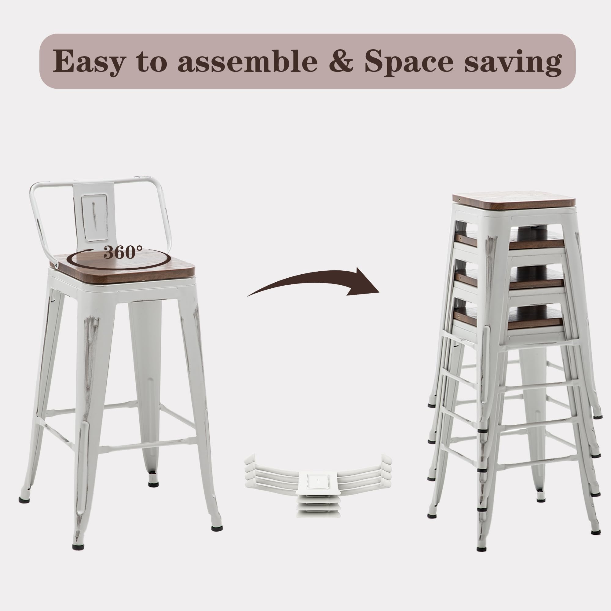 **30 Inch Bar Stools Set of 4 - Counter Height Swivel Bar Chairs with Back, Metal Frame, White - Perfect for Kitchen, Dining Room & Home Bar**