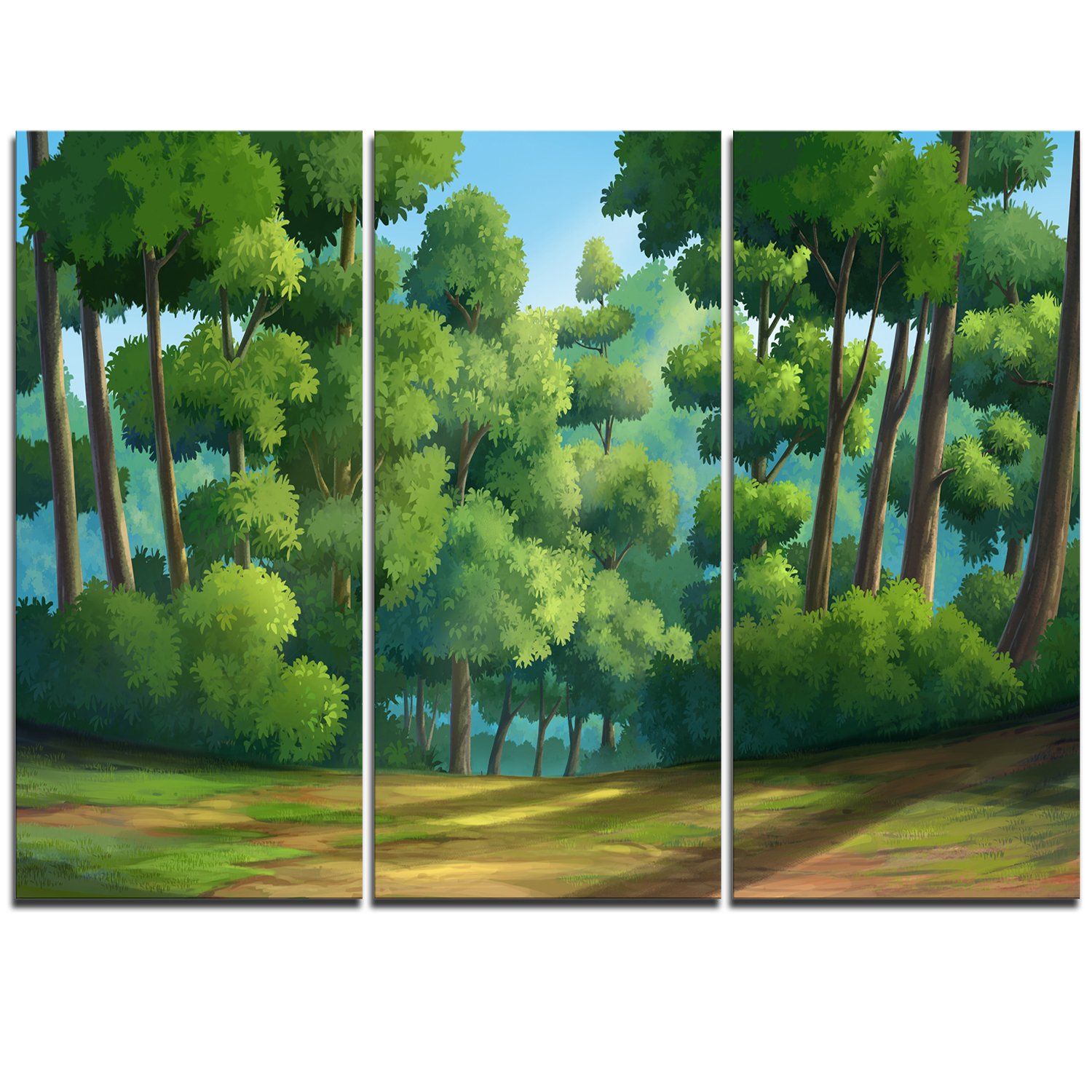 Designart MT11410-3P Green Jungle Dense Trees Oversized Landscape Metal Wall Art Set (3 Panels) - 28x36 Inches - Modern Home & Office Decor for Living Room, Bedroom, Dining Area