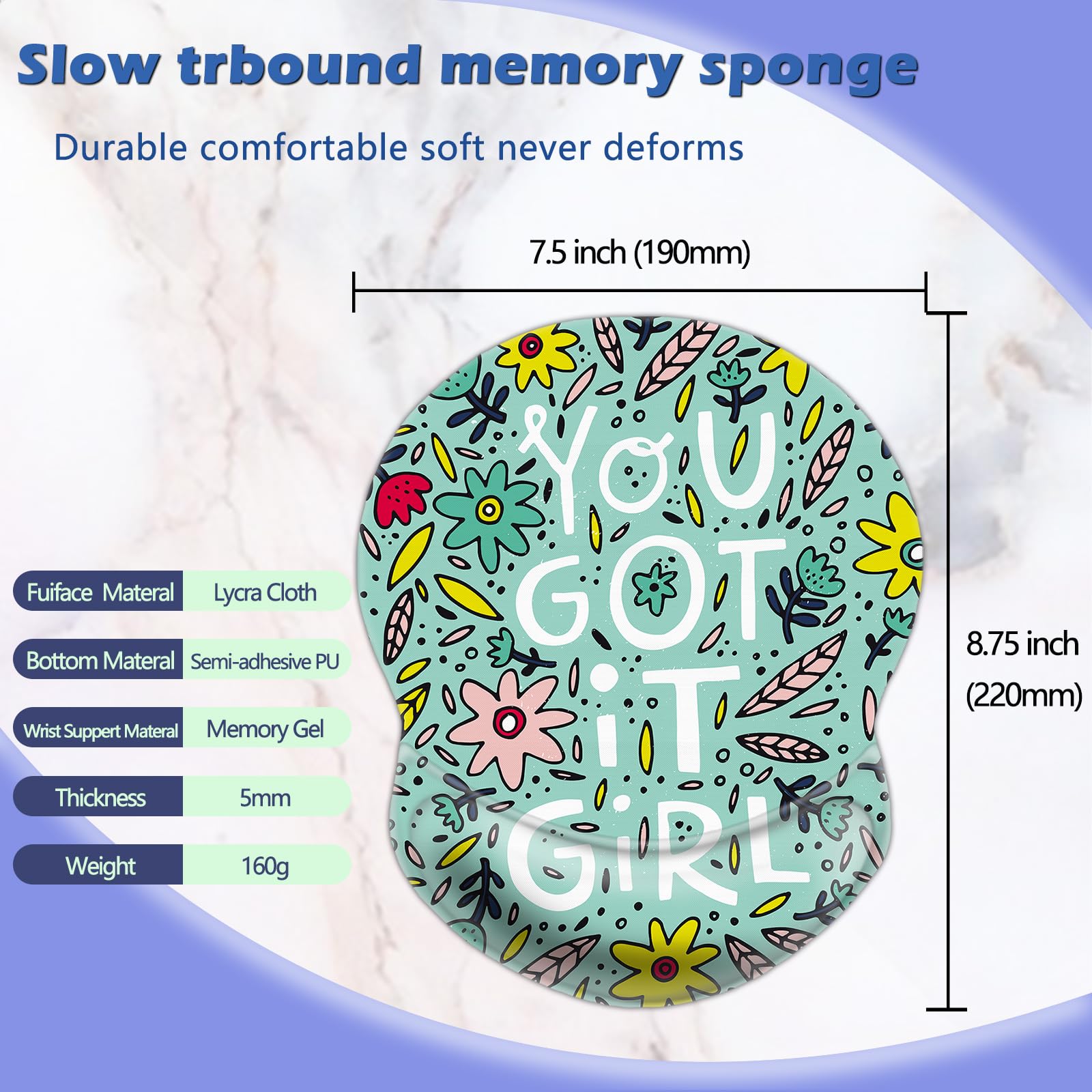 Ergonomic Non-Slip Wrist Mouse Pad with Gel Support - 8.7 x 7.5 Inch Gaming Mouse Mat for Computer & Laptop - Perfect for Office, Home & Long Work Sessions (You Got it Girl Design)