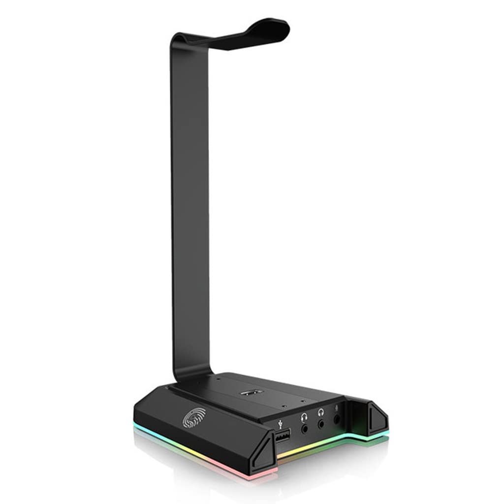 RGB Gaming Headset Stand with 2 USB Ports & 3 3.5mm Jacks - Premium Headphone Holder for PC Gamers - Perfect Desk Accessory for Gaming Setup & Workspace Organization