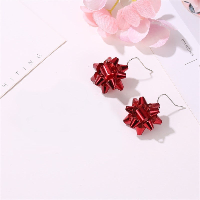 Festive Red Bow Snowflakes Jingle Bell Earrings for Christmas | Holiday Party Jewelry Gift for Women | Perfect for Xmas Celebrations & Winter Gatherings