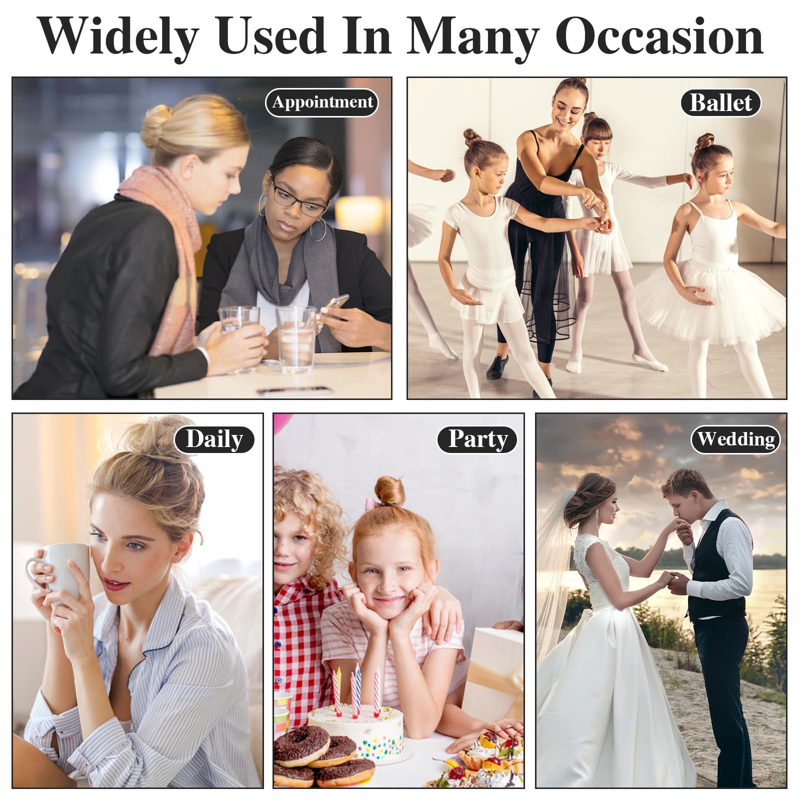 Nyamah U-Shaped Hair Pins for Women & Kids - 8cm, 7cm, 6cm, 5cm (96pc Each) - Strong Hold Bobby Pins & Bun Pins for Hair Styling, Salon Use, Wedding, Prom & Everyday Hairstyles