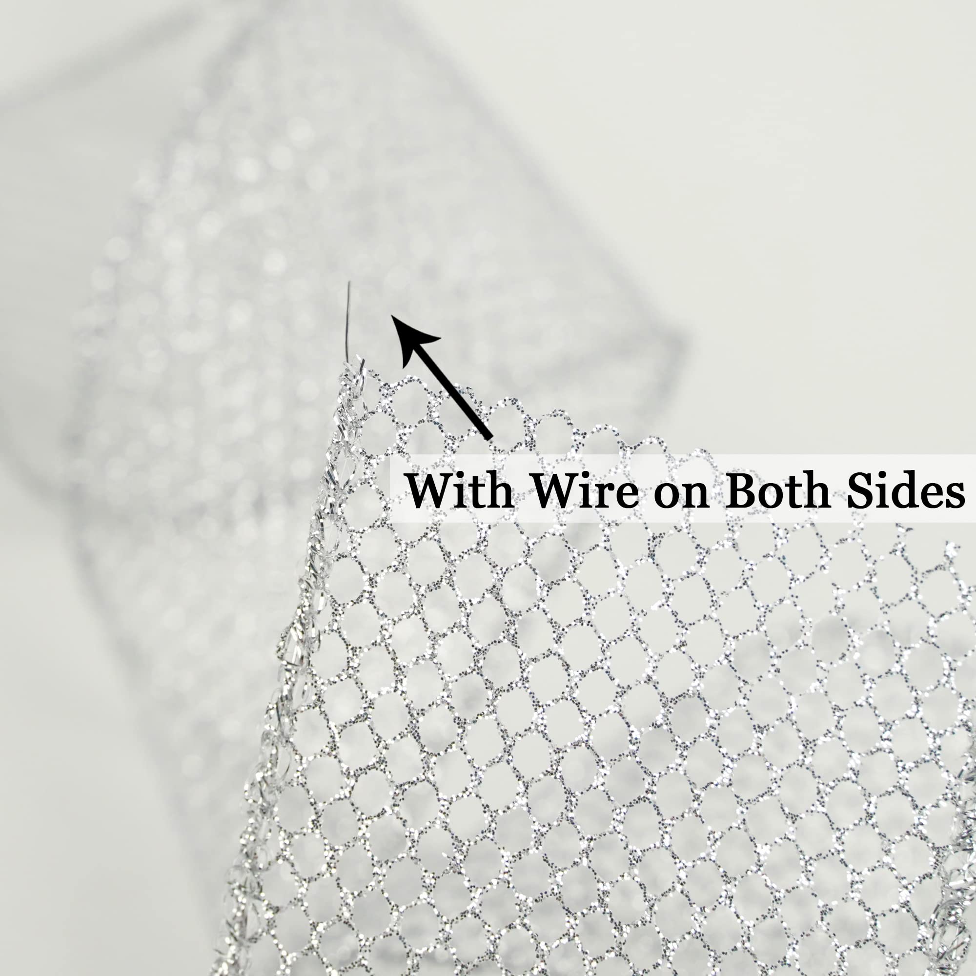 Sparkling Silver Glitter Mesh Wired Ribbon - 2.5