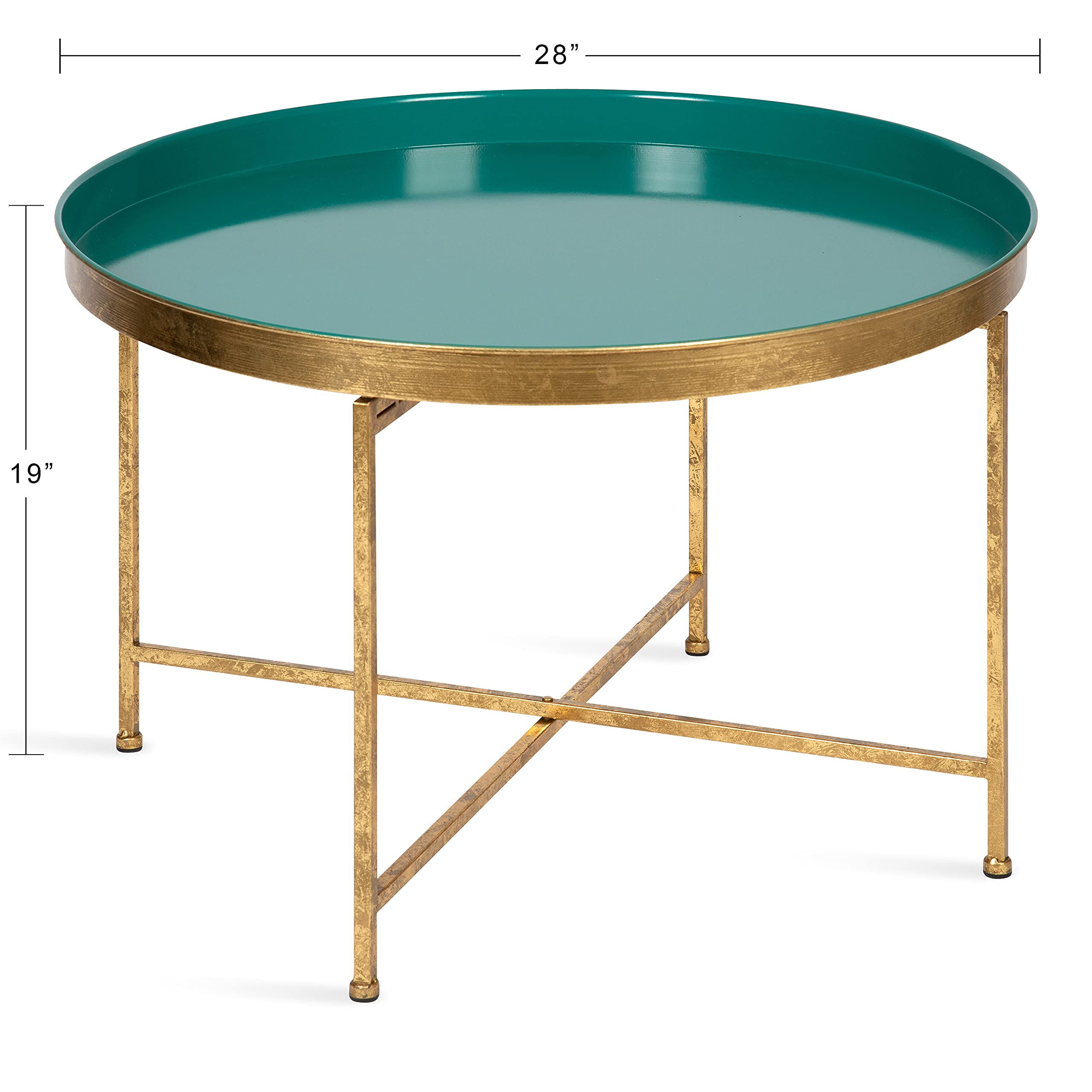 Kate and Laurel Celia Modern Coffee Table - 28 x 28 x 19 Inches, Teal and Gold Glamorous Folding Metal Table with Storage Shelf | Perfect for Living Room, Lounge & Small Space Decor
