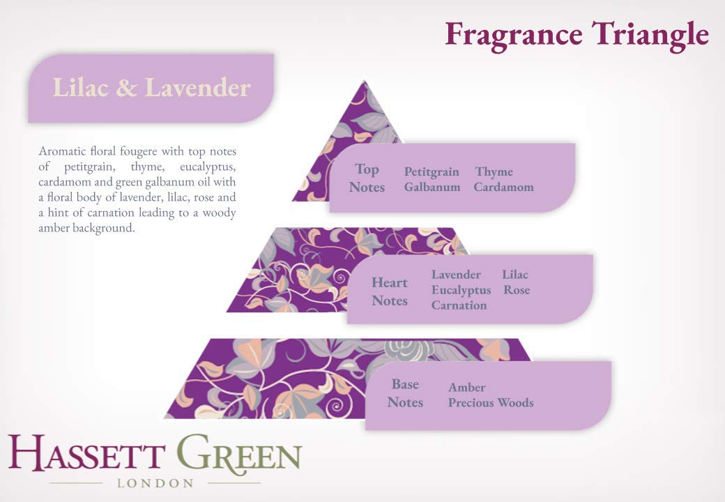 Hassett Green London Fragrance Oil Reed Diffuser - 100ml Glass Bottle with 8 Natural Fiber Reeds - Lilac & Lavender Scent for Home & Office Aromatherapy
