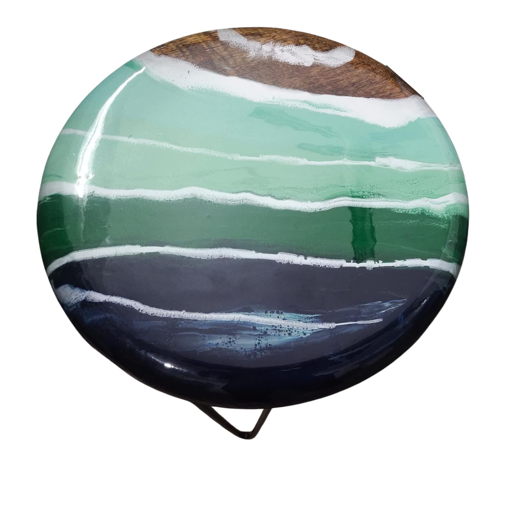 Handmade Epoxy Resin River Table with Wood & Turquoise - Modern Round Dining Table with Iron Legs - Glossy Finish for Living Room, Office, or Restaurant Decor