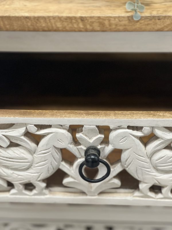 Hand Carved White Washed 4-Drawer Wooden Dresser - Vintage Bedroom Storage Furniture for Master Bedroom, Guest Room & Nursery Organization