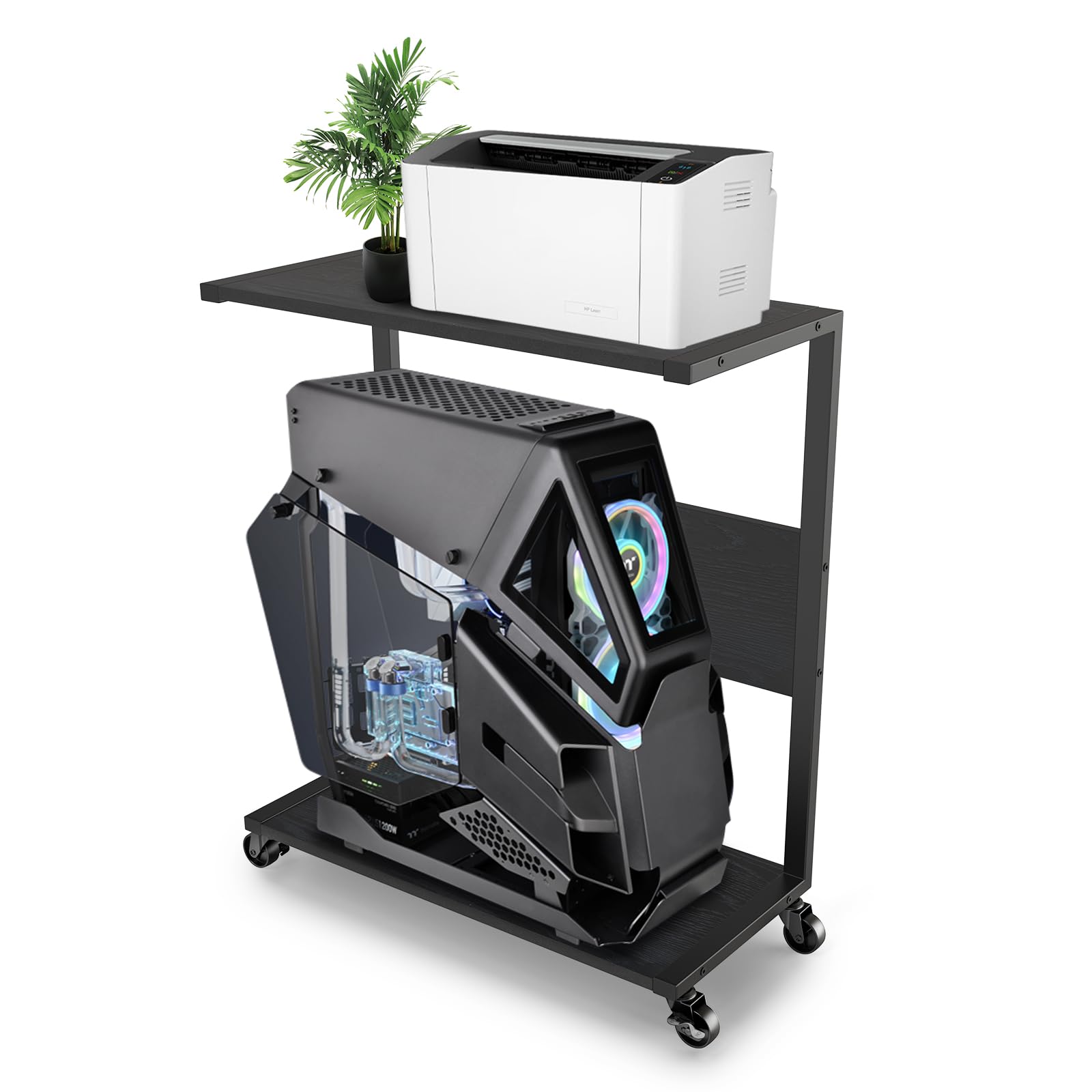 Computer Tower Stand with Wheels, Adjustable C-Shape CPU Holder for ATX Gaming PC & Laptop, Mobile Storage Cart for Home Office, Black - Ideal for Gaming Setup & Workspace Organization