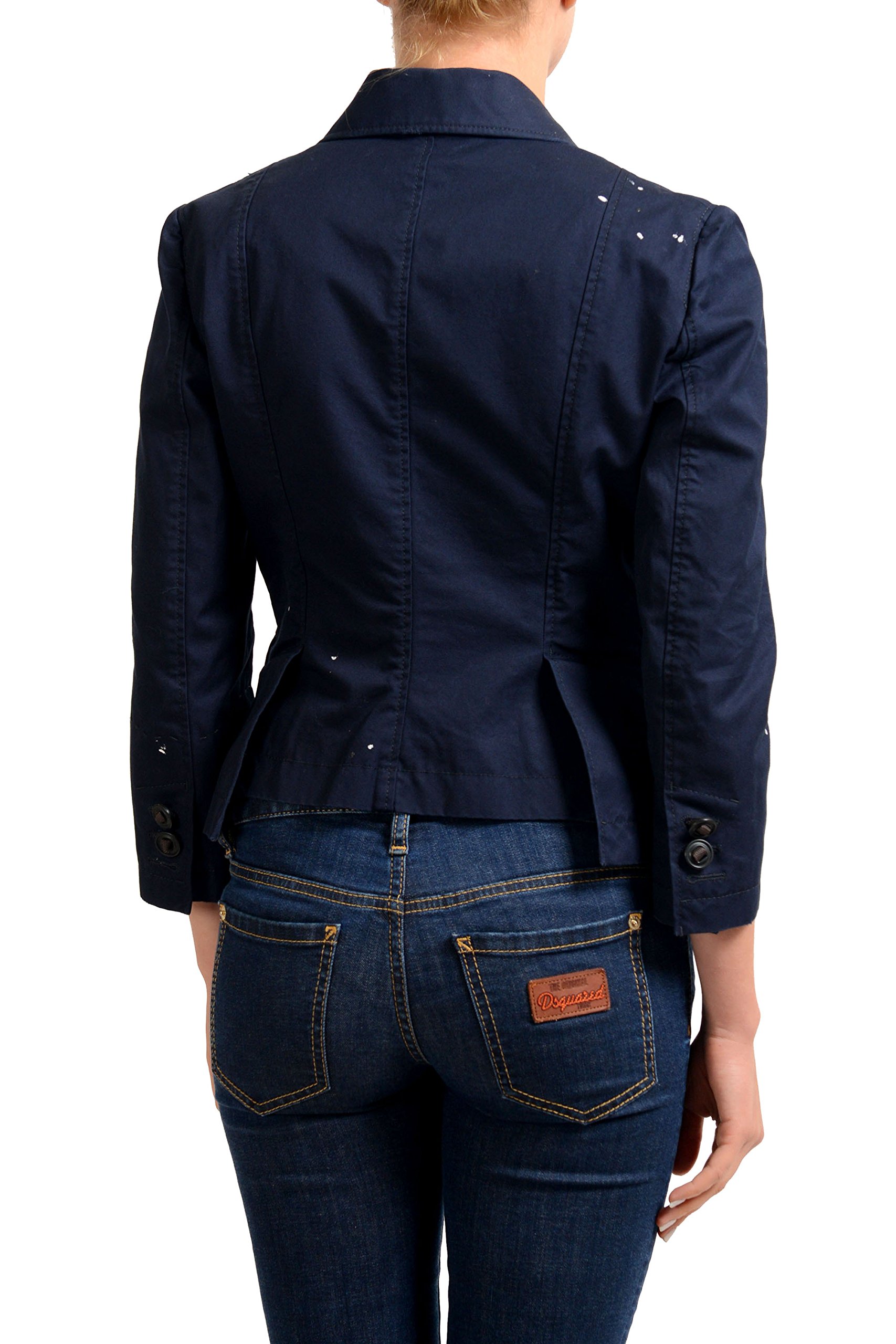 DSQUARED2 Women's Navy Blue Distressed One Button Blazer Jacket - Size US M (IT 42) | Slim Fit Stretch Wool Blend for Office, Business, and Evening Wear
