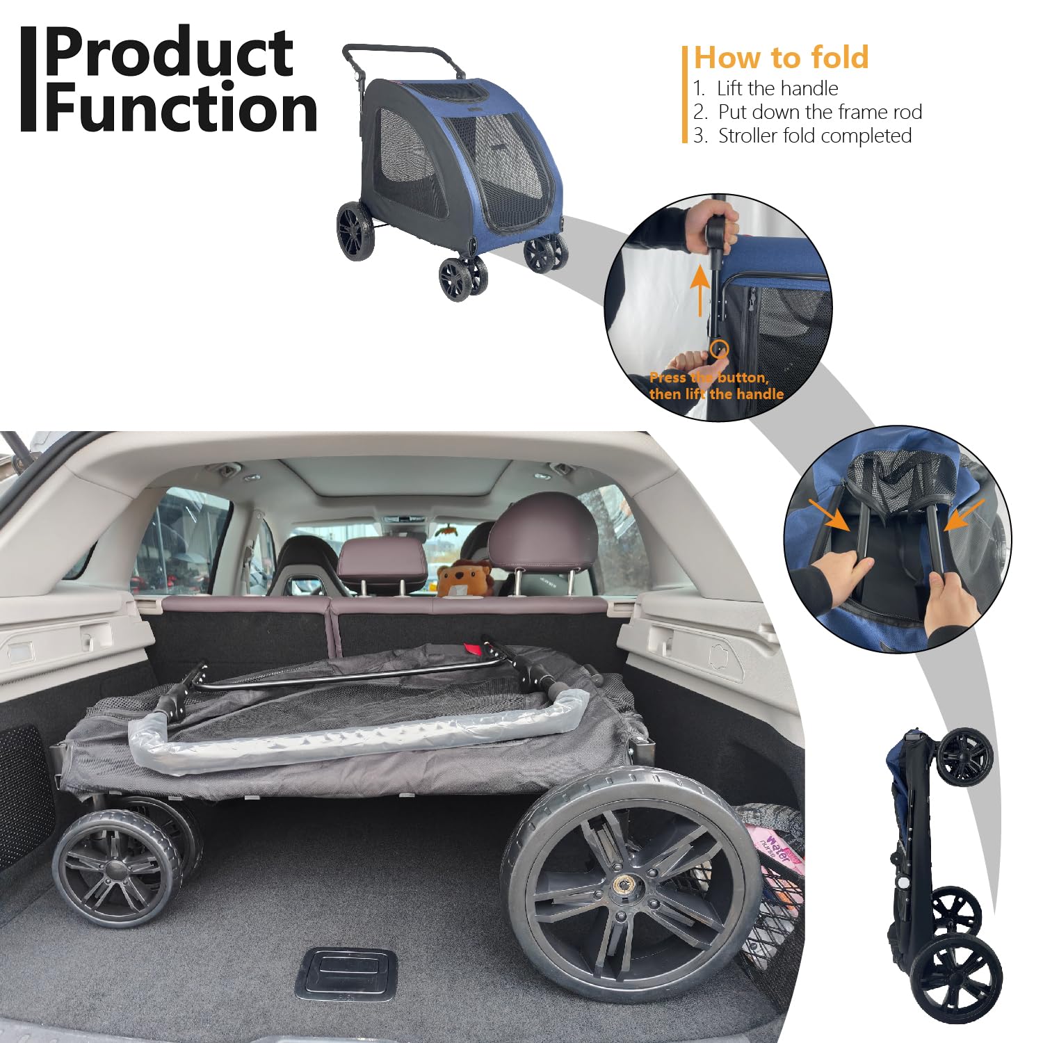 Foldable Pet Jogger Stroller for Large Dogs up to 110 lbs - Heavy Duty Universal Wheel Dog Stroller for Single or Multiple Medium & Large Breed Dogs (Red) - Perfect for Jogging, Hiking, Beach & Outdoor Adventures