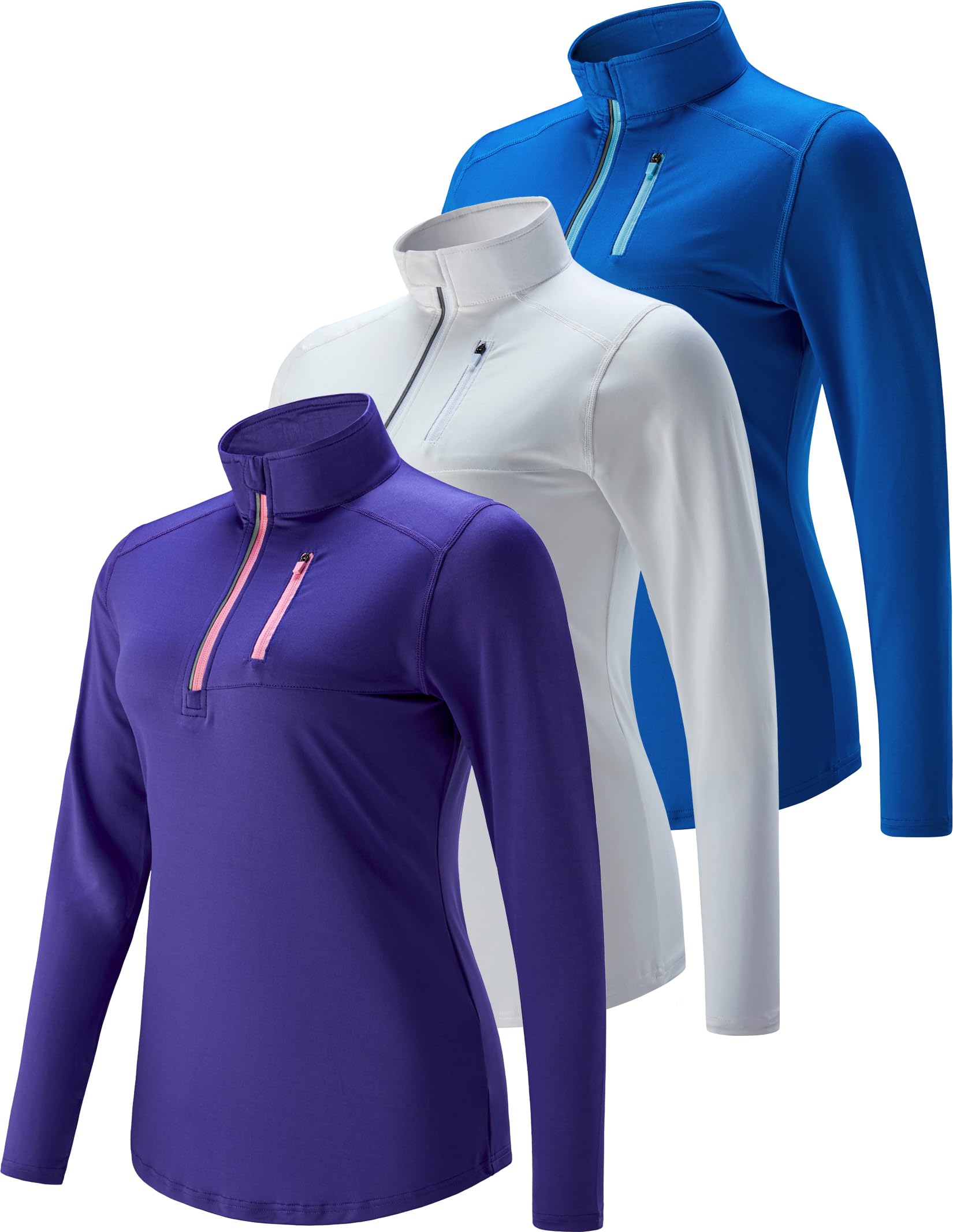 Liberty Imports 3 Pack Women's Quick Dry Long Sleeve Quarter Zip Pullover Workout Shirts with Thumb Holes & Pocket - Moisture Wicking Athletic Tops for Running, Yoga, Gym & Outdoor Activities