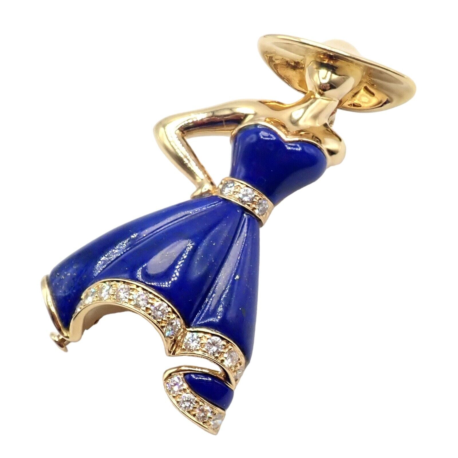 Authentic Christian Dior 18k Yellow Gold Diamond Lapis Lady Dior Brooch Pendant - Luxury Jewelry for Women, Perfect for Parties, Weddings & Special Occasions
