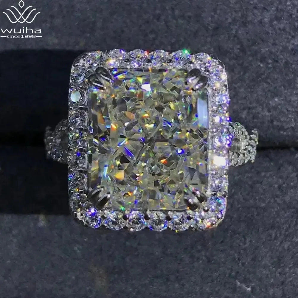 WUIHA 6CT VVS D Color Radiant Cut Created Moissanite Engagement Ring - Solid 925 Sterling Silver 3EX Fine Jewelry for Wedding, Proposal & Anniversary Gifts