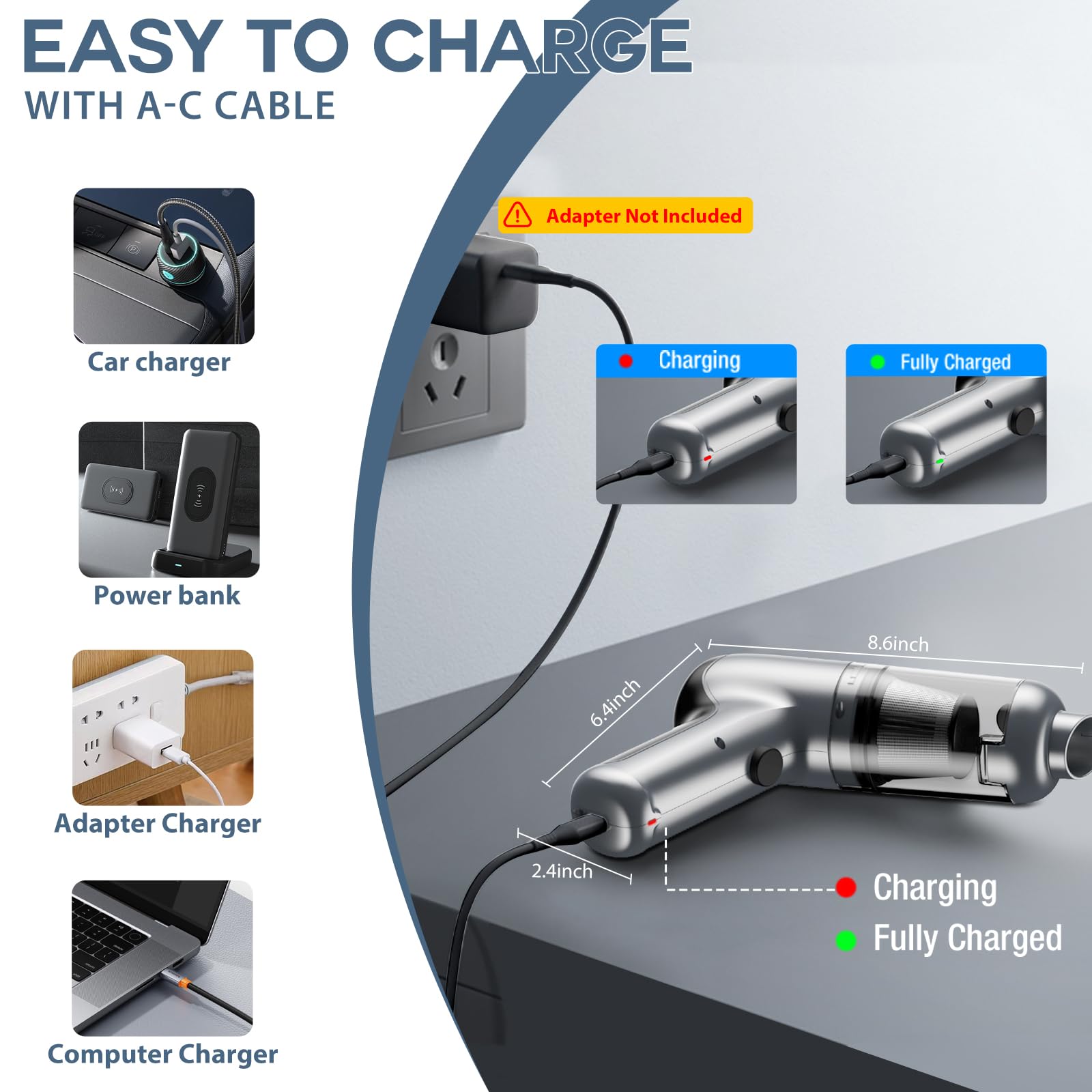 Cordless Handheld Vacuum Cleaner 3-in-1 Portable Car Vacuum with 18000PA Brushless Motor - Rechargeable Multi-Nozzle Mini Vacuum for Home, Office, Computer Keyboard & Car Cleaning