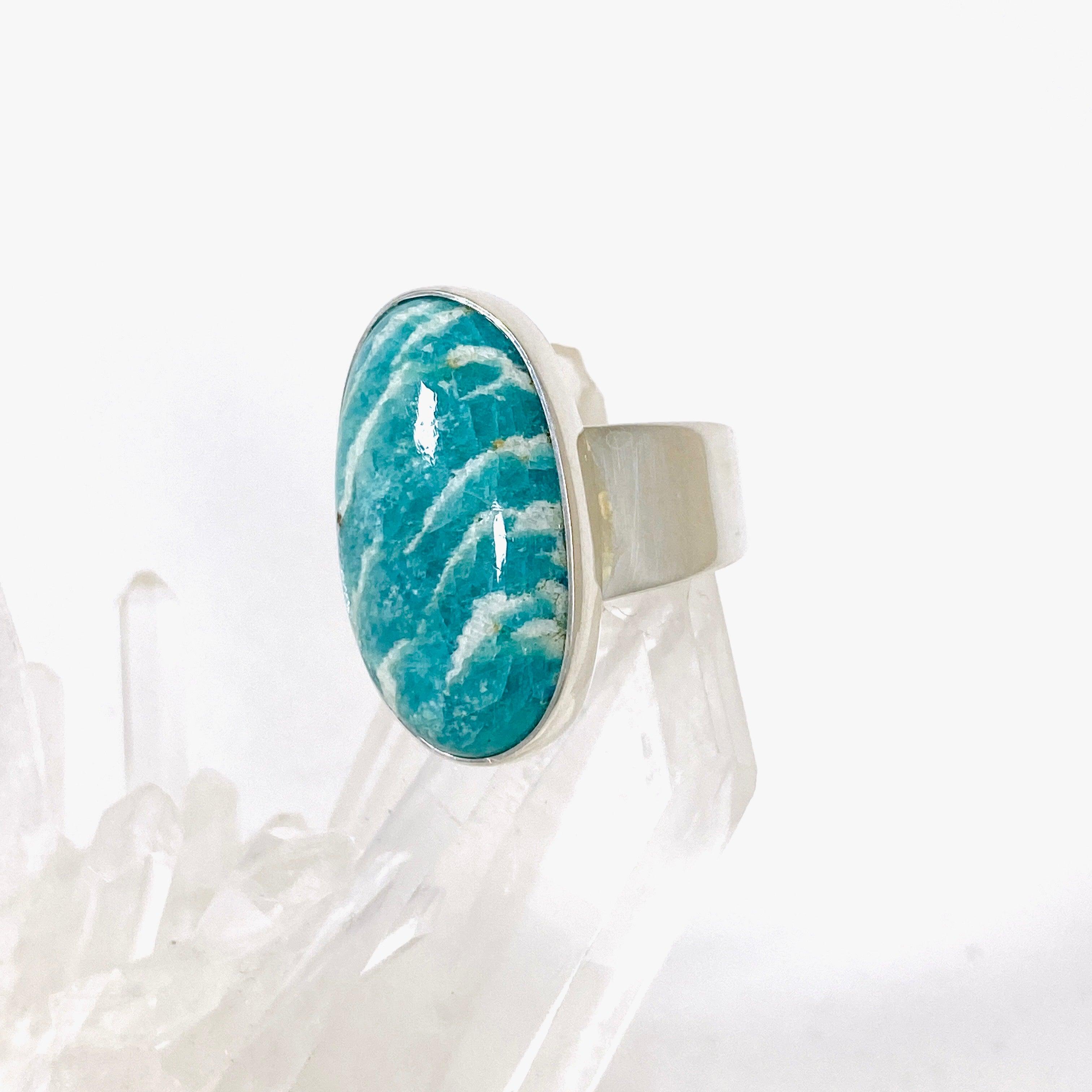 Amazonite Oval Ring for Women - Size 7, Sterling Silver Gemstone Jewelry (KRGJ2885) - Perfect for Everyday Wear, Gift Giving & Special Occasions