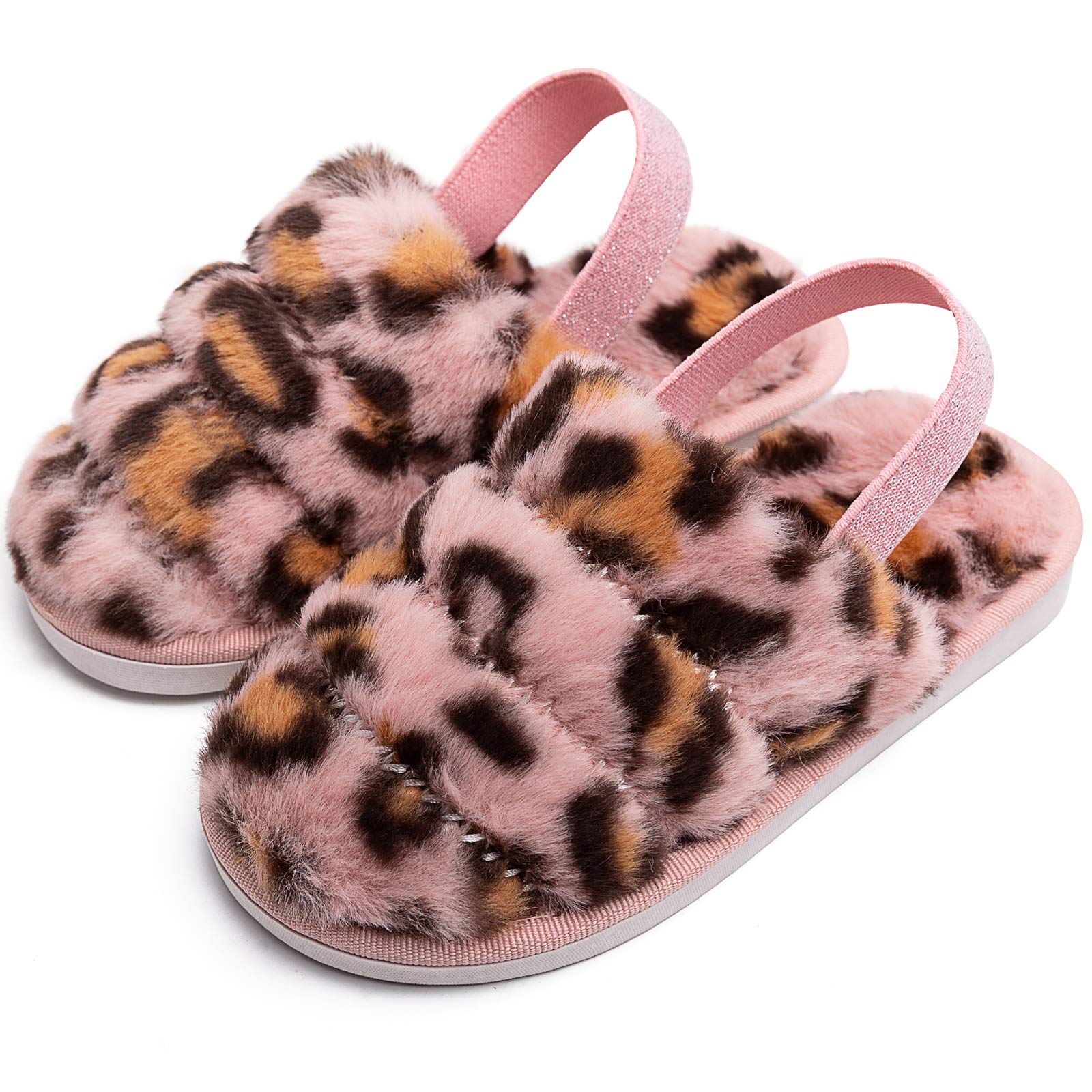 Fluffy Fuzzy Slippers for Kids - Soft Faux Fur Open Toe House Slippers with Adjustable Strap | Cozy Indoor Slides for Boys & Girls | Perfect for Home, Playroom & Sleepovers
