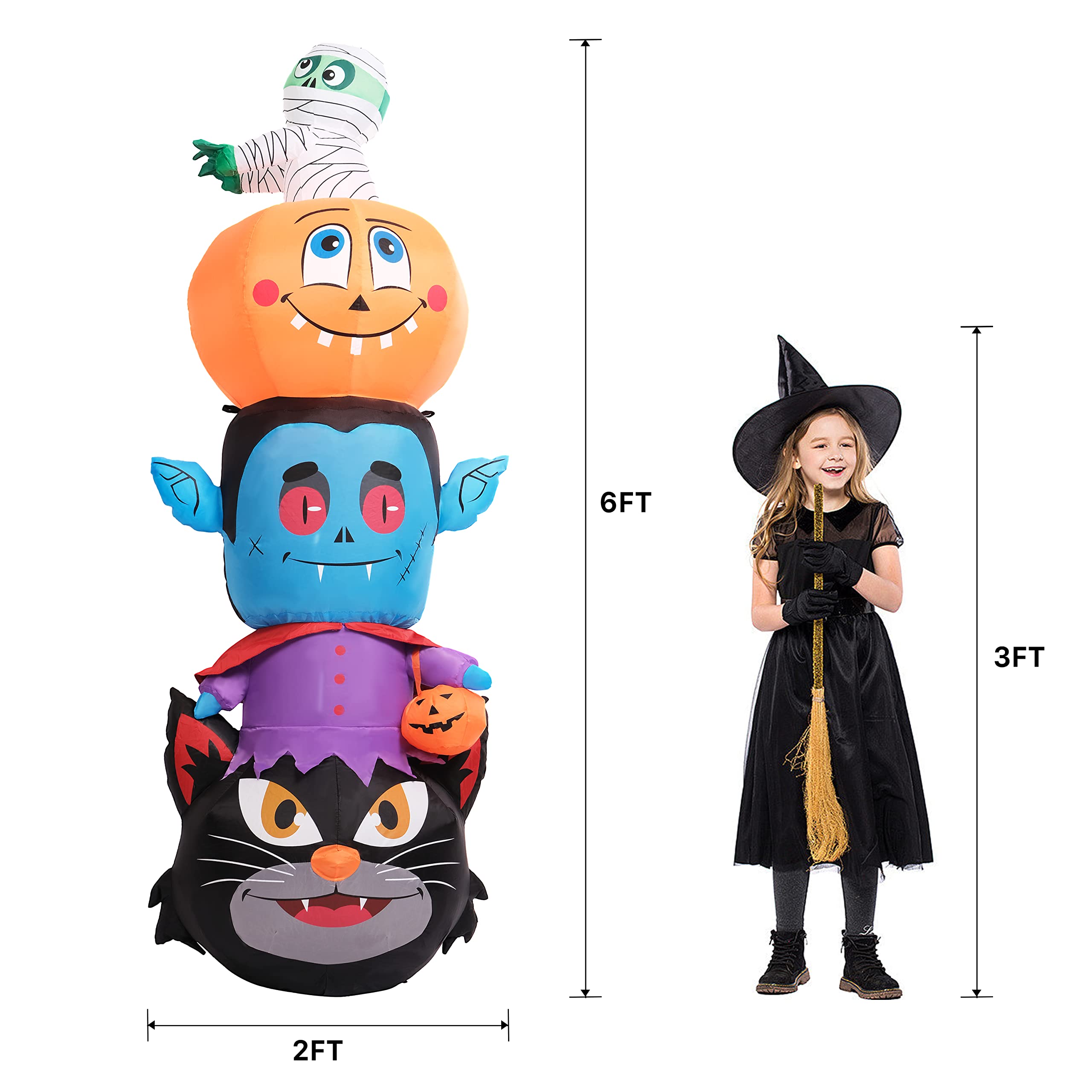 6Ft Halloween Inflatable Pumpkin with Zombie - LED Lighted Outdoor Yard Decorations for Halloween, Garden, Lawn & Holiday Parties | Spooky Blow-Up Decor for Front Yard, Backyard & Halloween Events