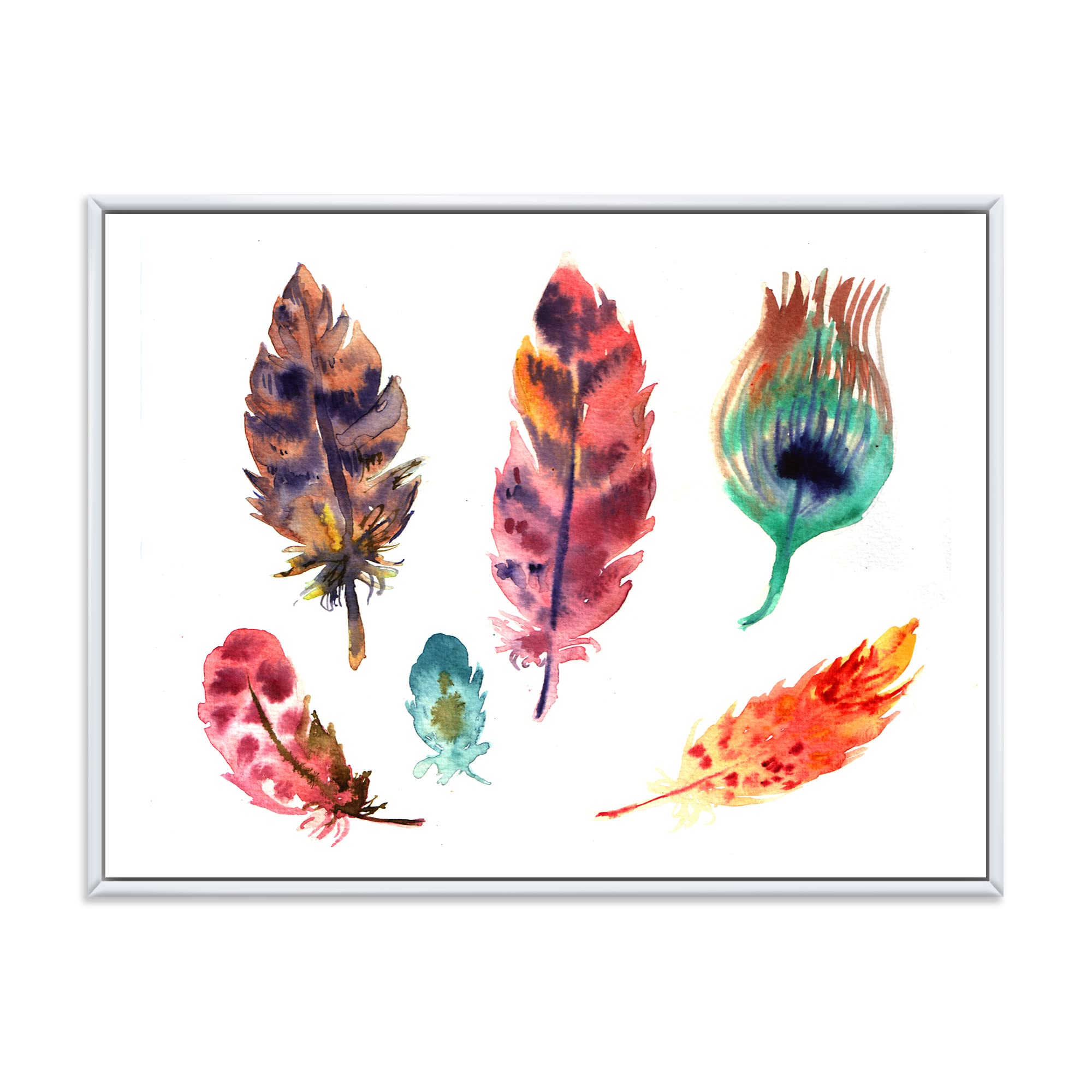 DesignQ Colorful Boho Feather Set II - Bohemian & Eclectic Framed Canvas Wall Art Print for Home & Office Decor | Perfect for Living Room, Bedroom, or Studio