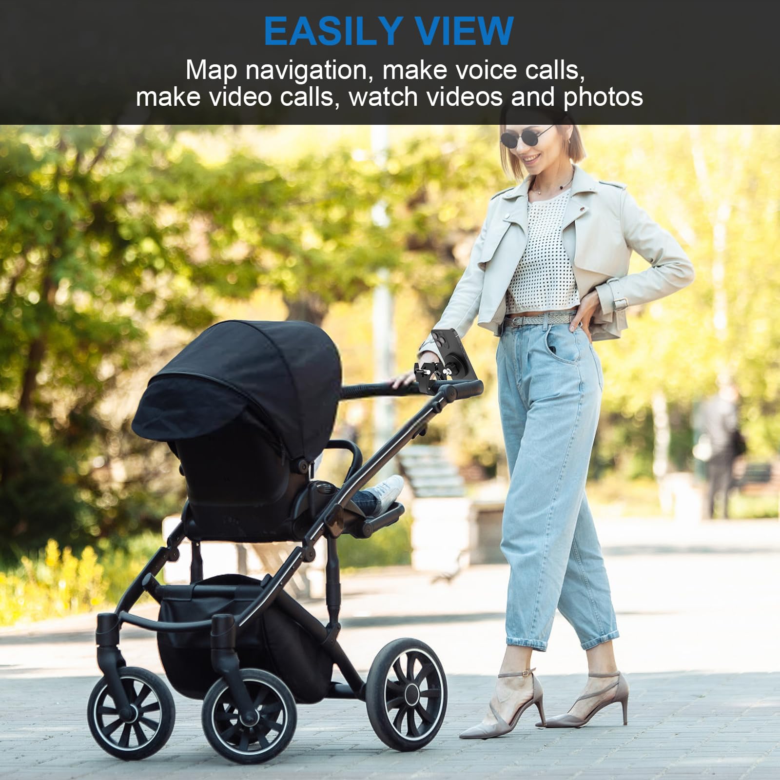 360° Rotating Magnetic Stroller Phone Holder - Aluminum Alloy Gym & Bicycle Mount for iPhone Samsung - Perfect for Baby Strollers, Golf Carts & Outdoor Activities