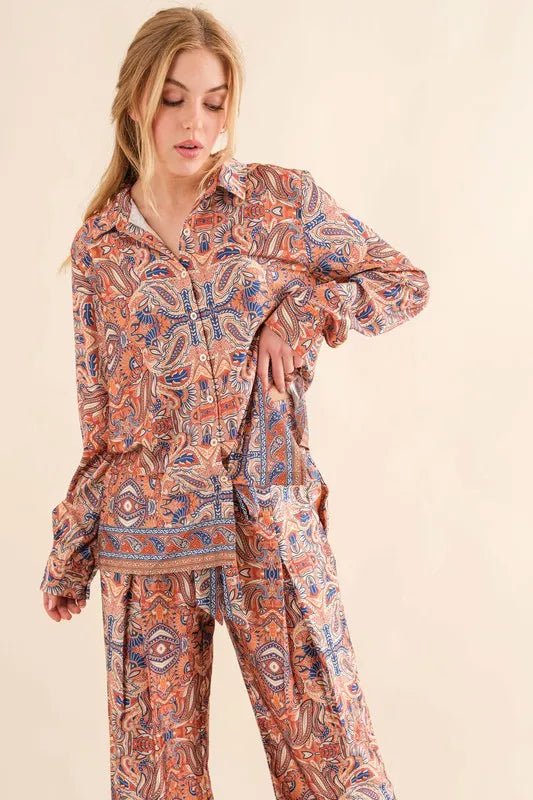 Men's Satin Paisley Print Button Down Shirts - Stylish Casual & Formal Wear for Office, Date Night and Special Occasions