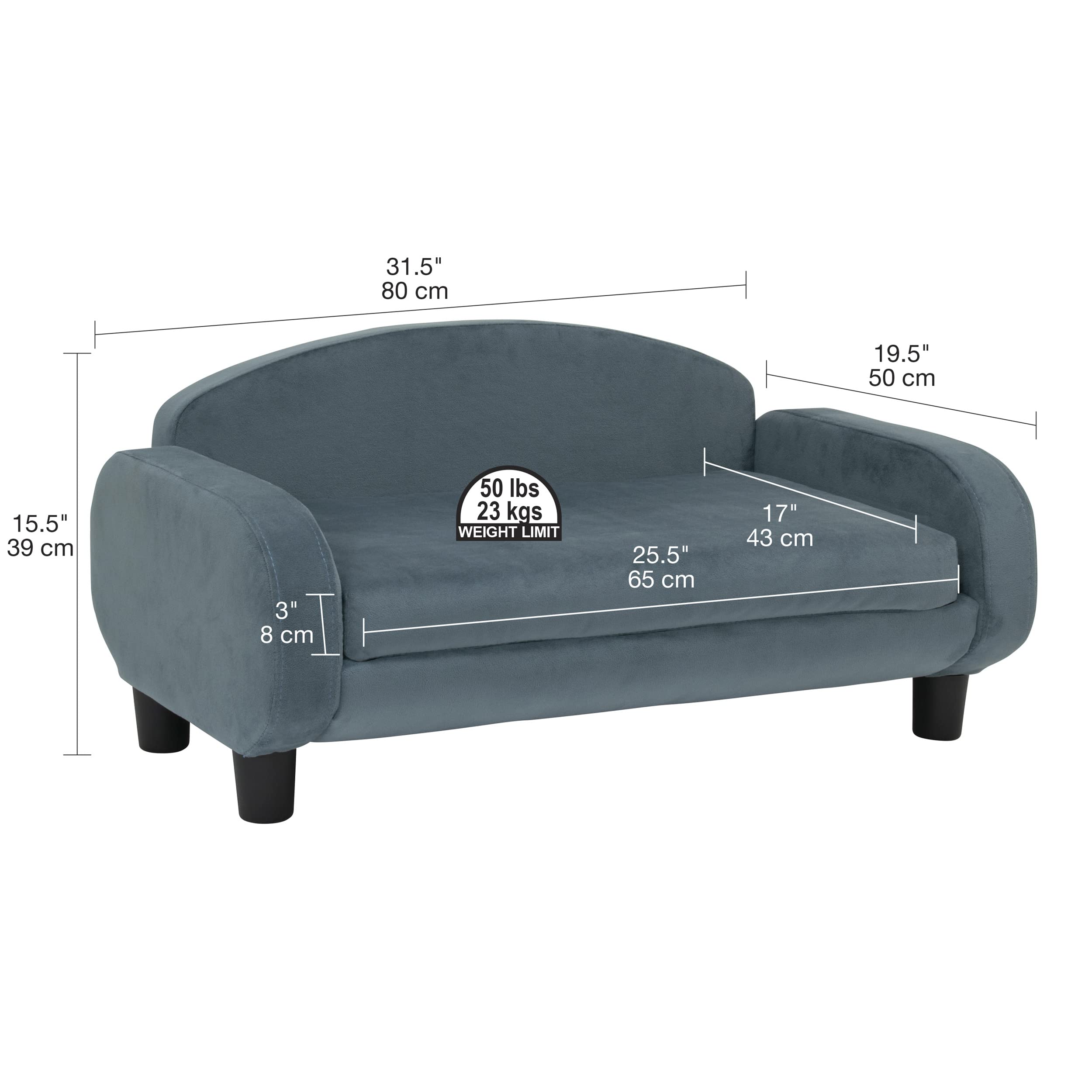 Paws & Purrs Modern Pet Sofa - 31.5 Inch Wide Low Back Dog Cat Bed with Removable Washable Cover (Espresso/Cornflower) - Cozy Lounge for Living Room, Bedroom & Pet Nursery