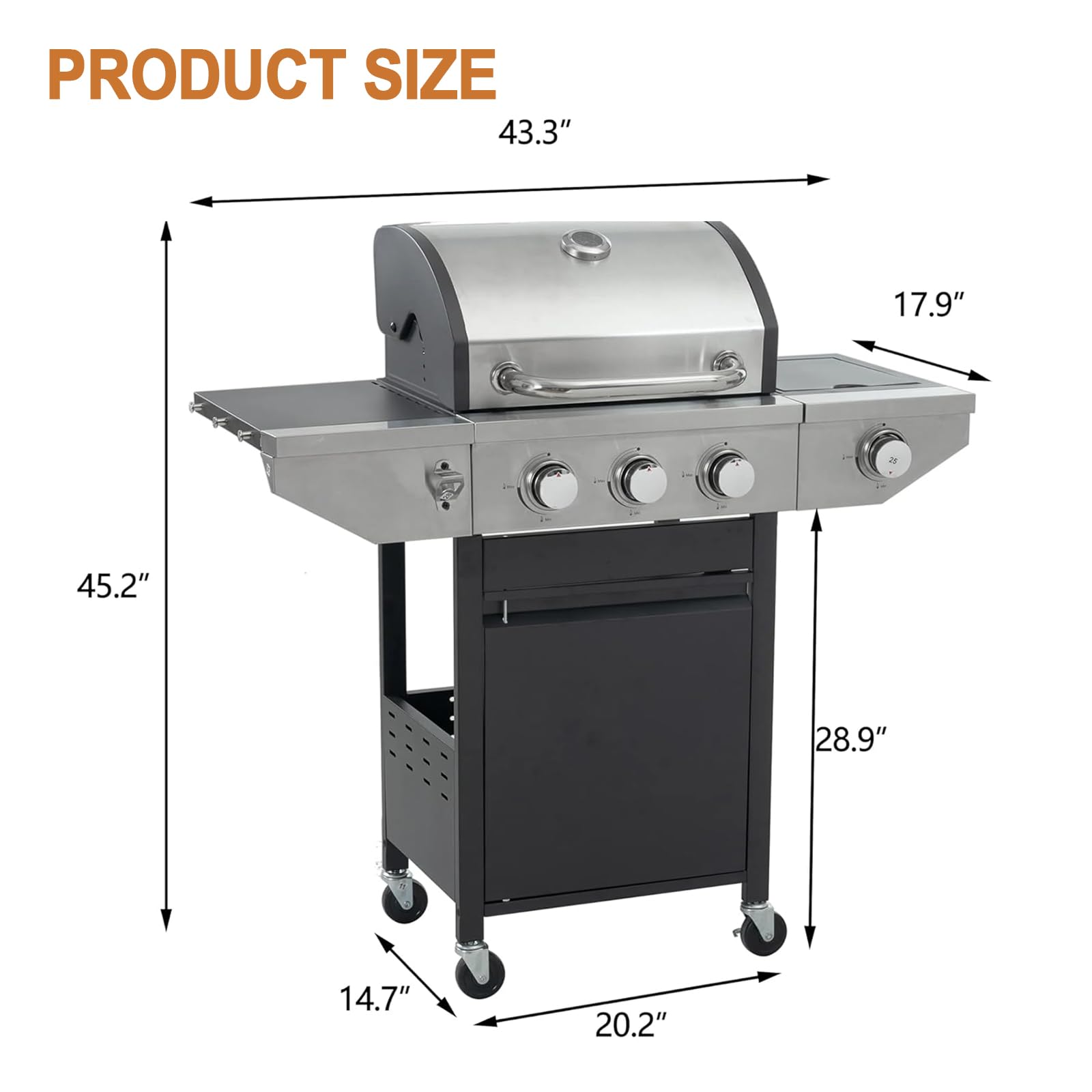 3-Burner Stainless Steel Propane Gas Grill - 37,150 BTU Portable BBQ Grill with Wheels for Backyard, Patio & Camping | Outdoor Cooking, Tailgating & Picnics