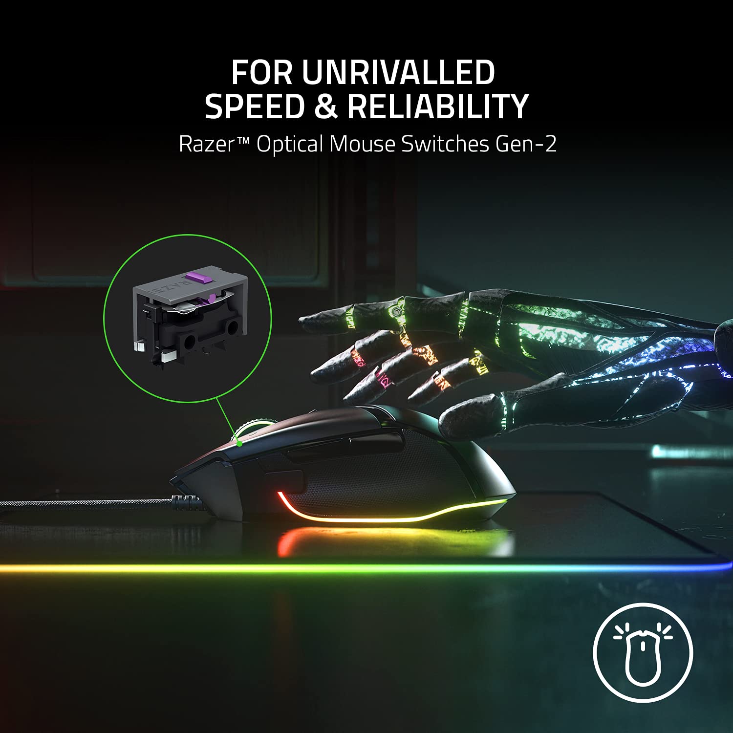 Razer Strider Chroma Hybrid Gaming Mouse Pad with Chroma RGB Lighting - Compatible with Basilisk V3 Wired Gaming Mouse - Perfect for PC Gaming Setup & Esports Tournaments