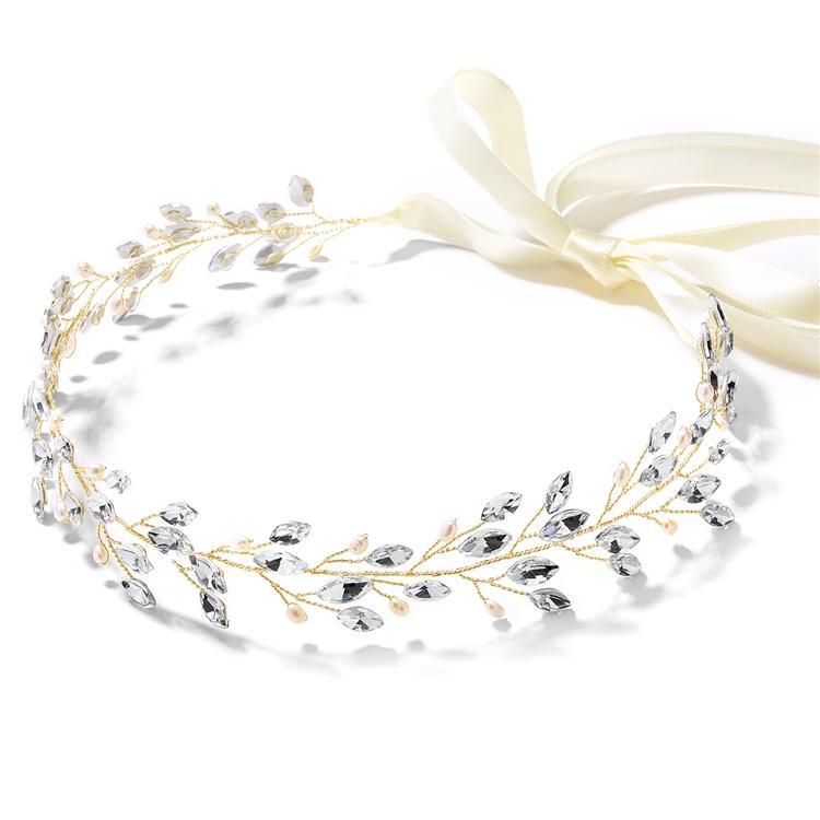 Acacia Gold Freshwater Pearl Hair Vine - Elegant Bridal Hair Accessory for Weddings, Prom & Special Occasions