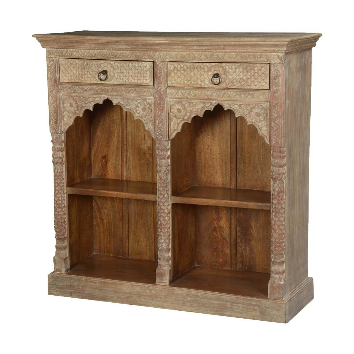 Rustic Solid Wood Arched Bookshelf with 4 Open Shelves & Drawers - Farmhouse Style Storage for Living Room, Bedroom, or Home Office - Perfect for Books, Decor, and Organizing