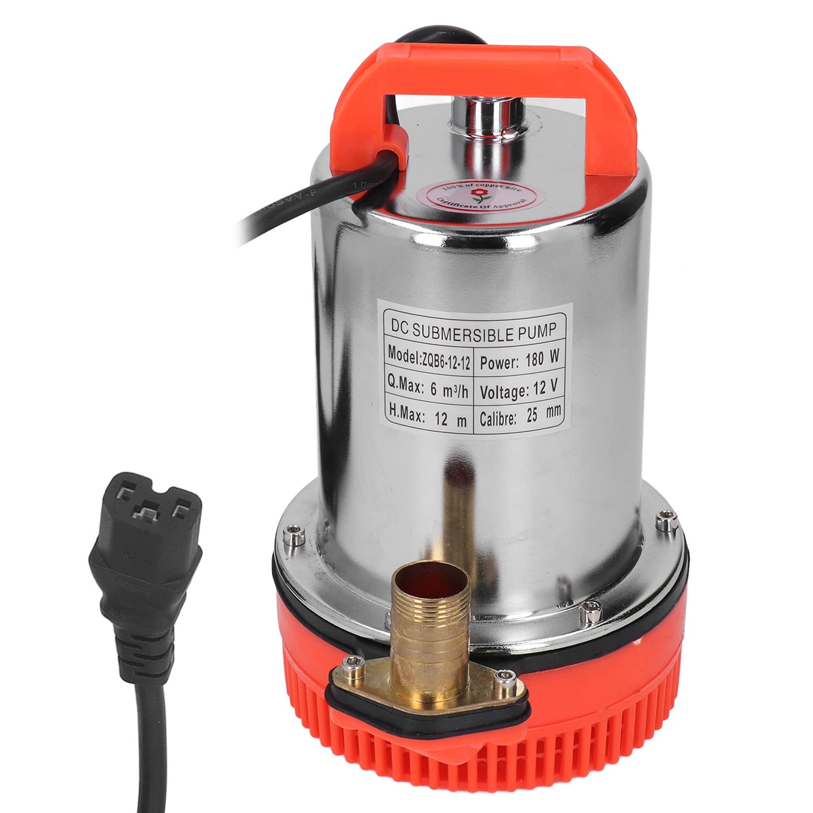 12V Submersible Water Pump 180W DC - 3800RPM High Flow Sump Pump with Copper Motor, 12M Discharge Head for Clean/Dirty Water - Ideal for Basement Flooding, Pool Drainage, Aquariums & Garden Irrigation