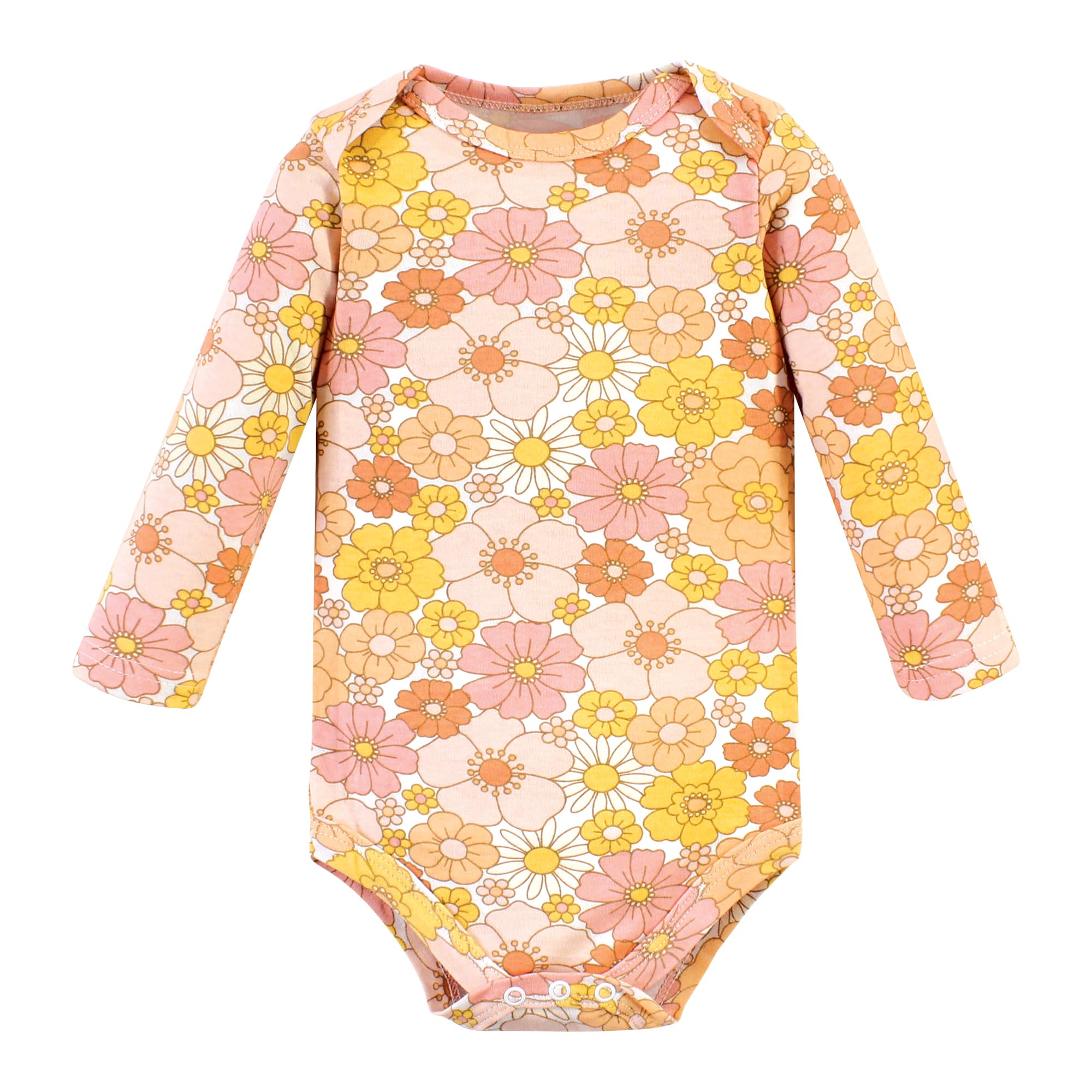 Soft Unisex Cotton Long-Sleeve Baby Bodysuits - Hudson Baby Peace Love Flowers Print | Newborn Essentials for Playtime, Daycare & Family Photos