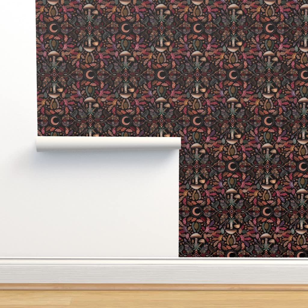 Peel & Stick Removable Wallpaper - 6ft x 2ft Autumn Botanical Pattern with Kaleidoscope Oaks, Acorns & Mushrooms | Perfect for Bedroom, Nursery & Home Decor | Self-Adhesive & Customizable Wallpaper by Spoonflower