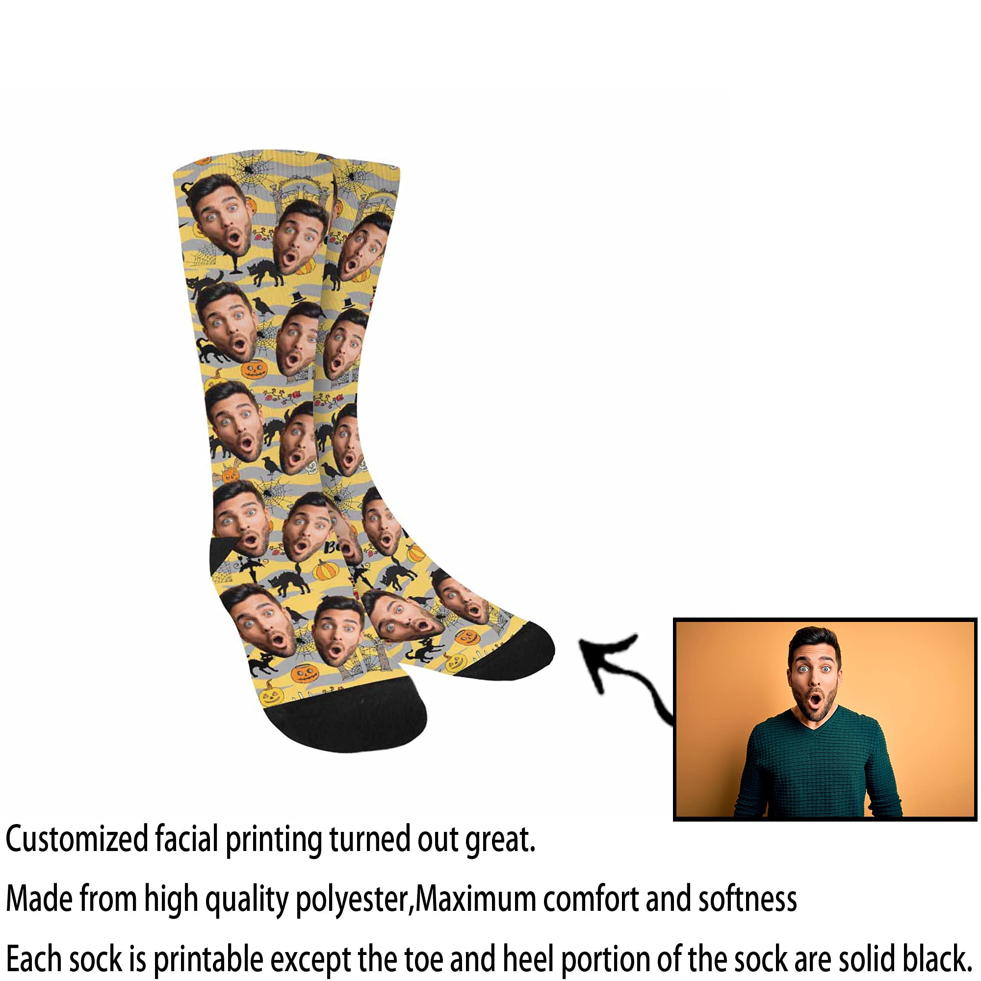 DIYKST Custom Face Novelty Unisex Crew Socks - Pumpkin Monster Design for Men & Women - Perfect Birthday & Engagement Gifts - Great for Halloween Costumes, Cosplay & Funny Gift Exchanges