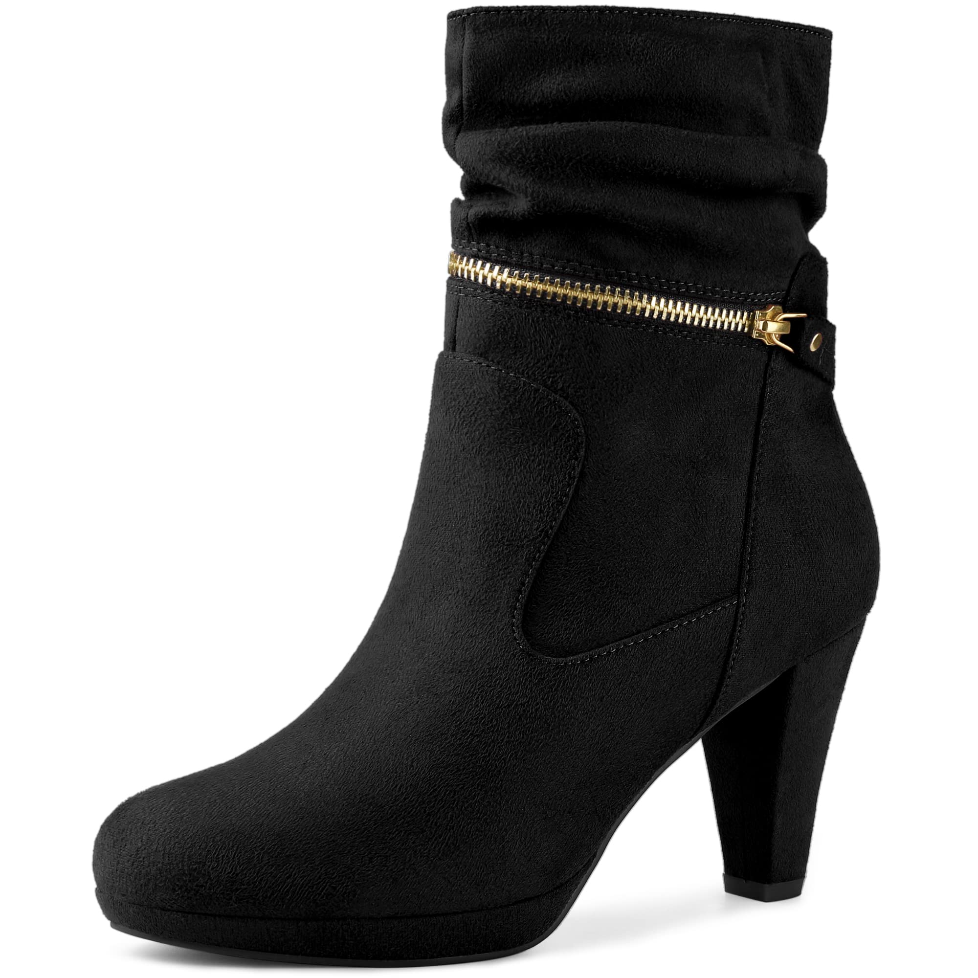 Perphy Women's Round Toe Platform Block Heel Mid Calf Boots - Fashionable Chunky Heel Booties for Office, Party & Fall Winter Outfits