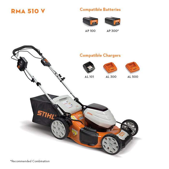 STIHL RMA 510 V Self-Propelled Battery-Powered Lawn Mower - Perfect for Residential Yards & Medium-Sized Gardens
