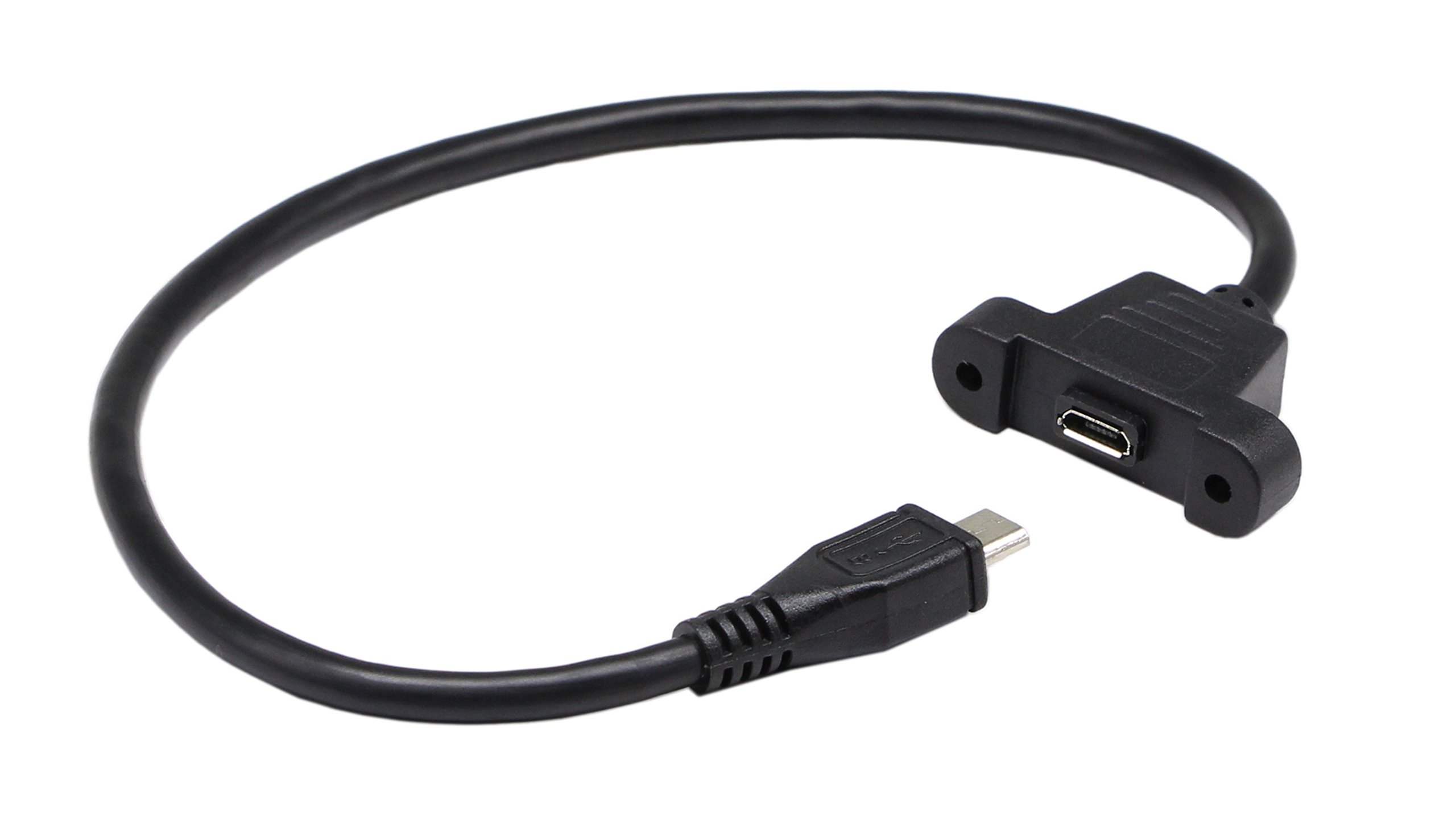 30cm Micro USB Panel Mount Cable - Male to Female Screw Mount Extension for Sync Charging & Data Transfer - Ideal for Car Audio, Industrial Control Panels & DIY Electronics Installations