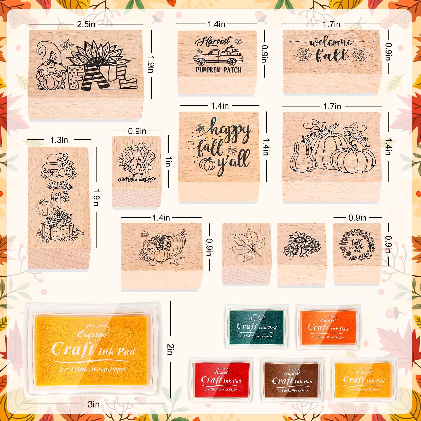 16Pcs Fall Wooden Rubber Stamps Set with Ink Pads - Autumn DIY Craft Kit for Thanksgiving Cards, Scrapbooking, Classroom Projects & Party Decorations - Perfect for Seasonal Greeting Cards, Gift Wrapping & Home Decor