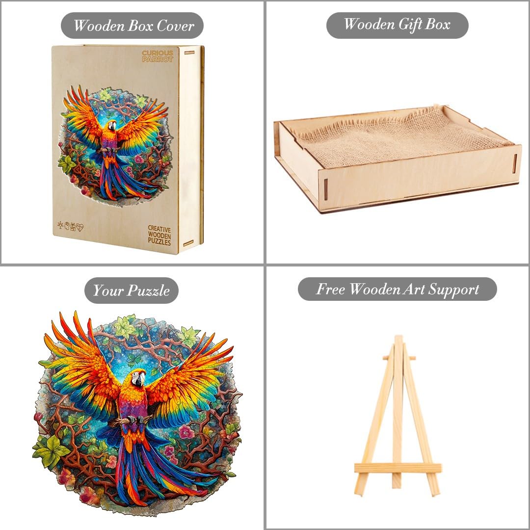 KAAYEE Wooden Animal Puzzles - Parrot Shape Wooden Puzzle with Gift Box - Educational Toys for Kids, Montessori Learning, Brain Teaser for Toddlers & Children - Perfect for Birthday Gifts, Classroom Activities & Family Game Night