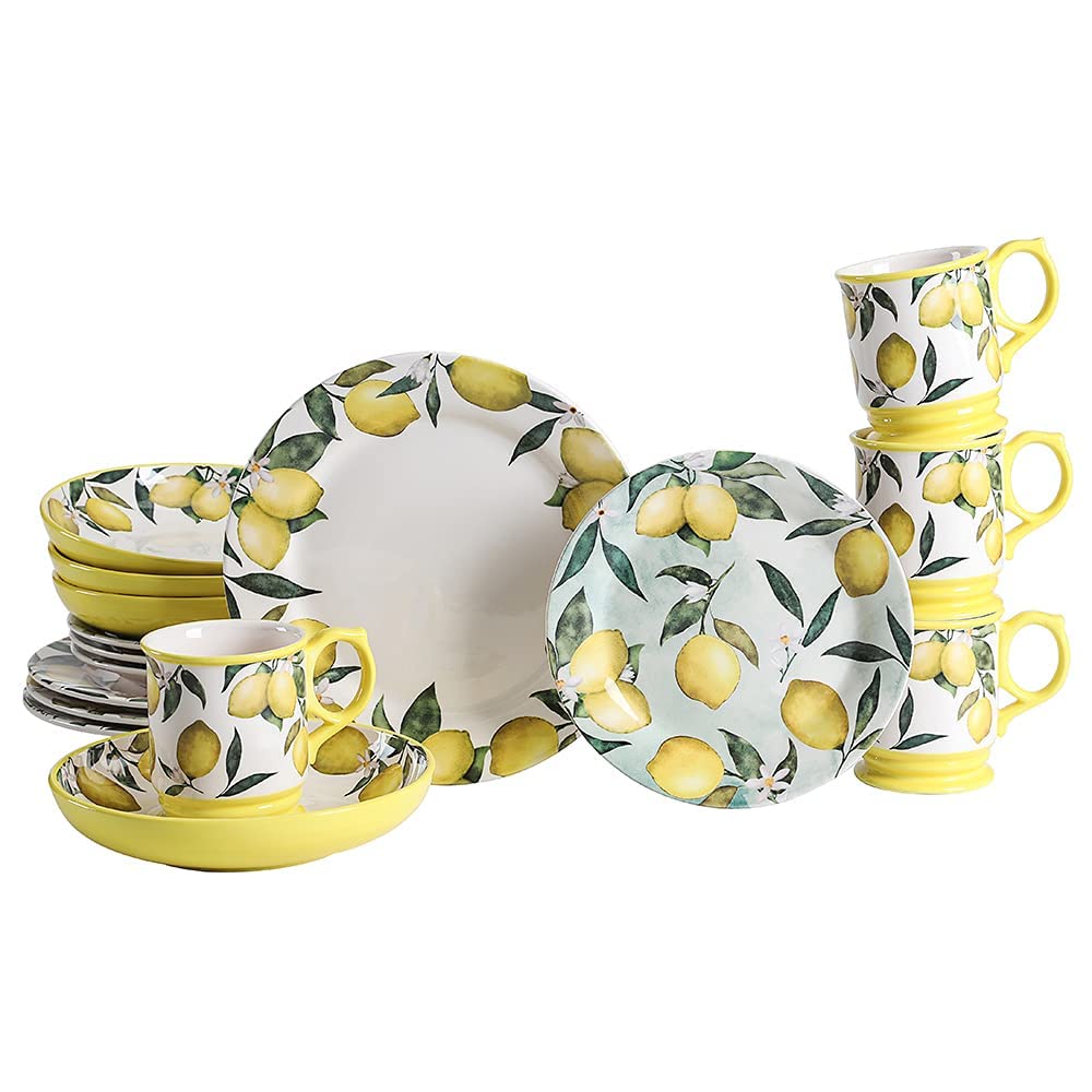 Bico Lemon Dreams 16-Piece Ceramic Dinnerware Set - Service for 4 with 11